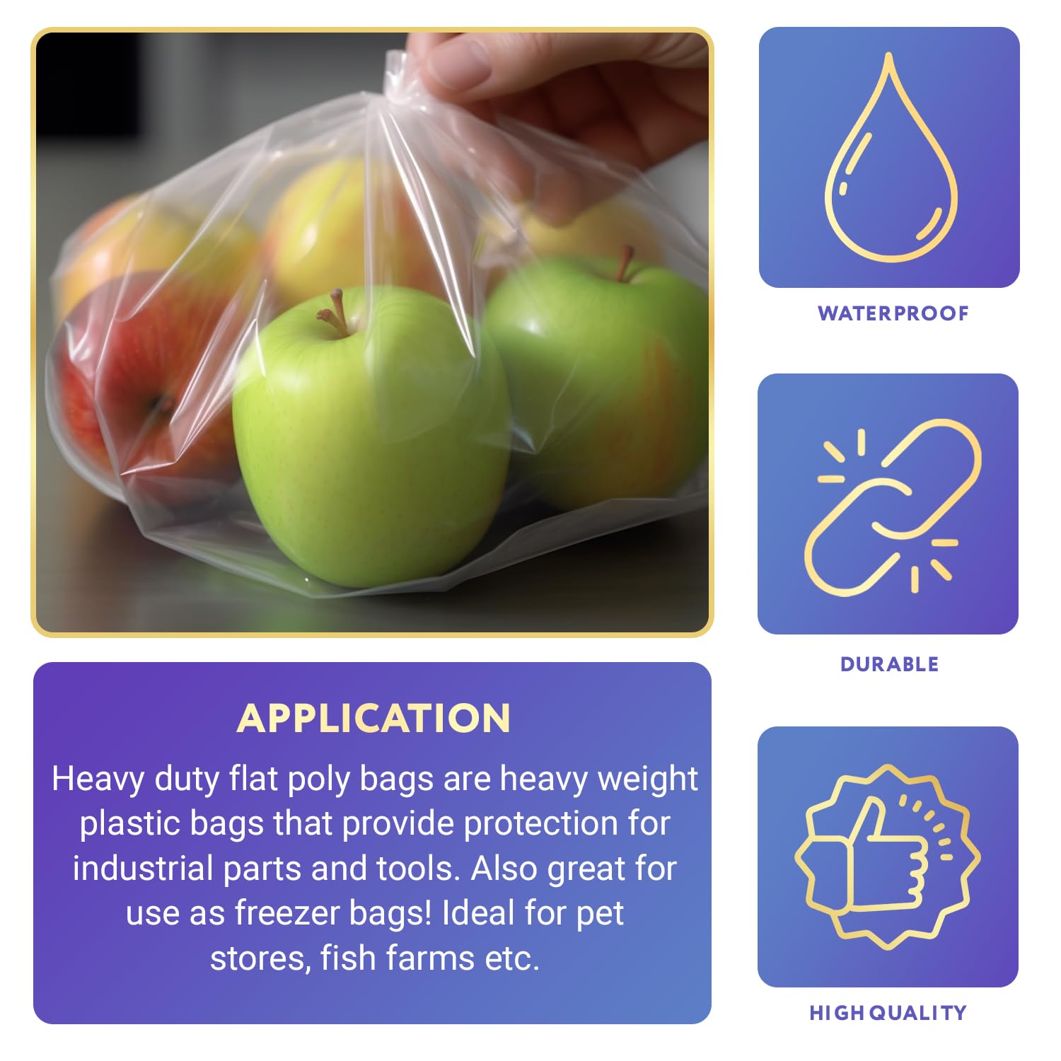 APQ 250 Pack 12x18 Inch Clear Flat Poly Bags - 6 Mil Thick Open Top Plastic Bags for Storage & Shipping | Ideal for Industrial Use, Food Service, Healthcare & Retail Packaging