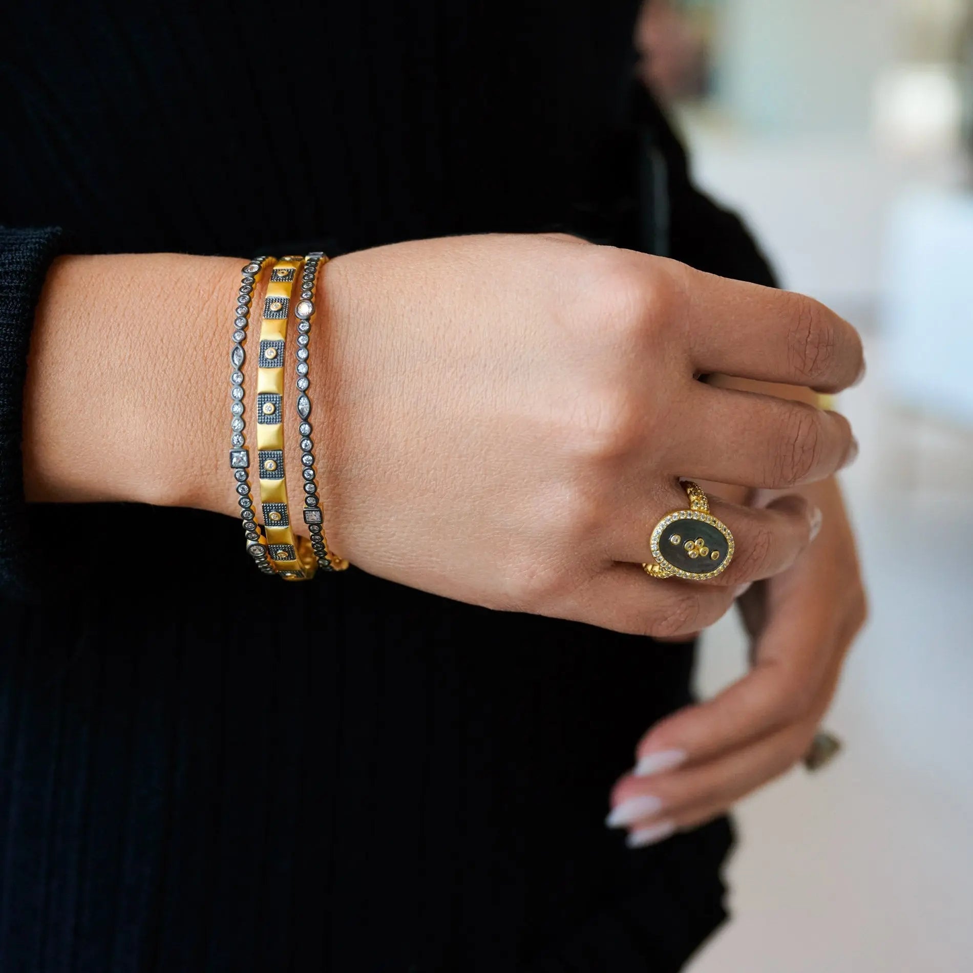 Elegant Signature Mixed Shape Bangle Bracelet for Women - Stackable Fashion Jewelry for Daily Wear, Parties & Special Occasions