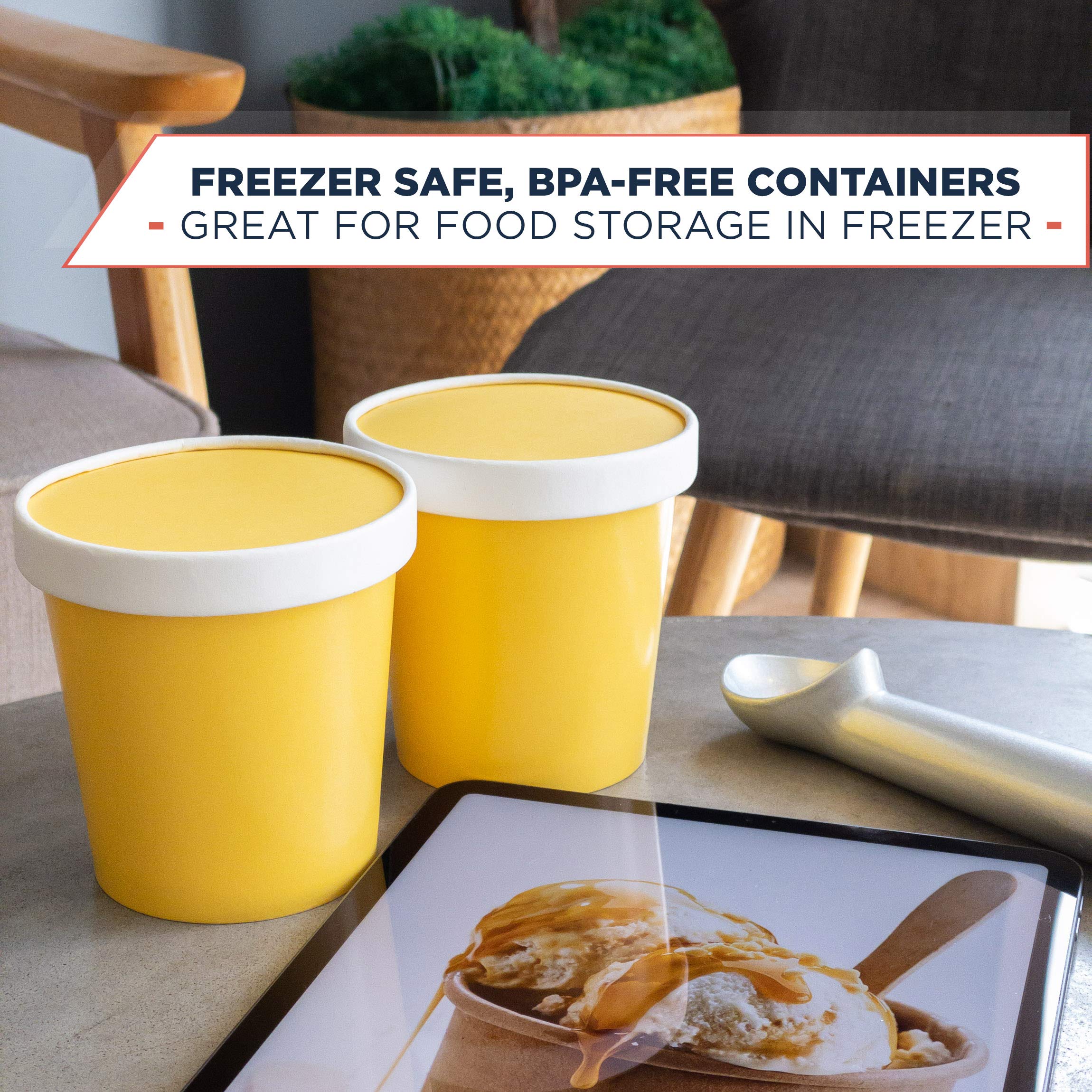 Disposable 16 oz Ice Cream Containers with Lids - Freezer-Safe Paper Pint Tubs for Homemade Ice Cream, Frozen Yogurt, Gelato & Desserts Storage (Butterscotch, 25 Pack) | Perfect for Parties, Catering & Ice Cream Shops