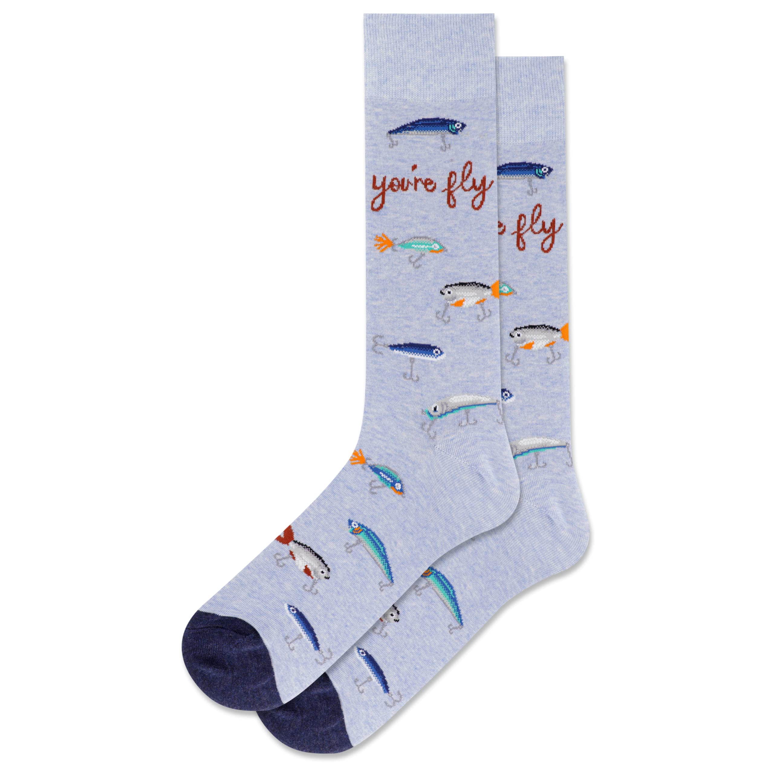 Hot Sox Men's Fun Fishing and Outdoors Crew Socks - 1 Pair Pack - Cool & Funny Gift Ideas for Anglers and Outdoor Enthusiasts - Perfect for Hiking, Camping and Fishing Trips
