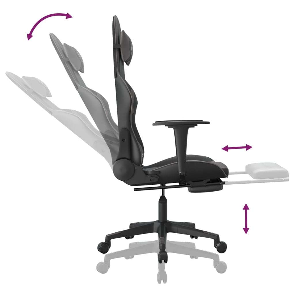 Premium Gaming Chair with Adjustable Footrest - Ergonomic Computer & Office Racing Chair - Modern Black & Gray Faux Leather for Home, Lab & Internet Cafe - Perfect for Esports, Work & Relaxation