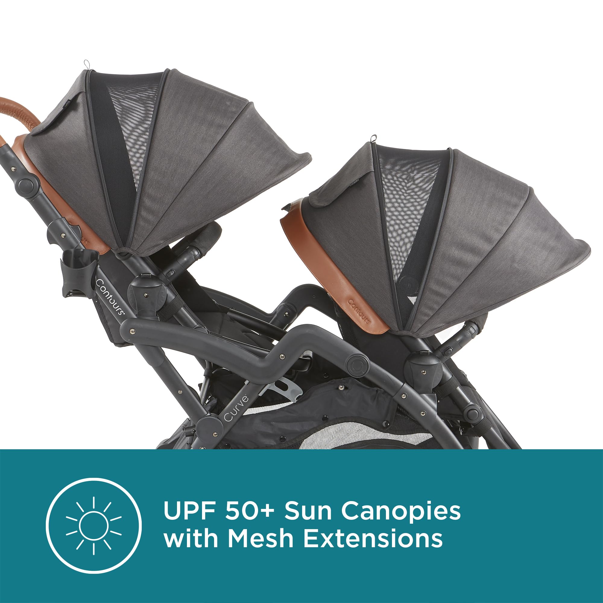 Contours Curve V2 Convertible Modular Tandem Double Stroller for Baby & Toddler - Reversible Seats, 360° Swivel Wheels, Car Seat Compatible | Easy Fold Design for Compact Storage | Perfect for Twins, Siblings or Daycare Use | Durable Black Frame for Urban & Suburban Adventures