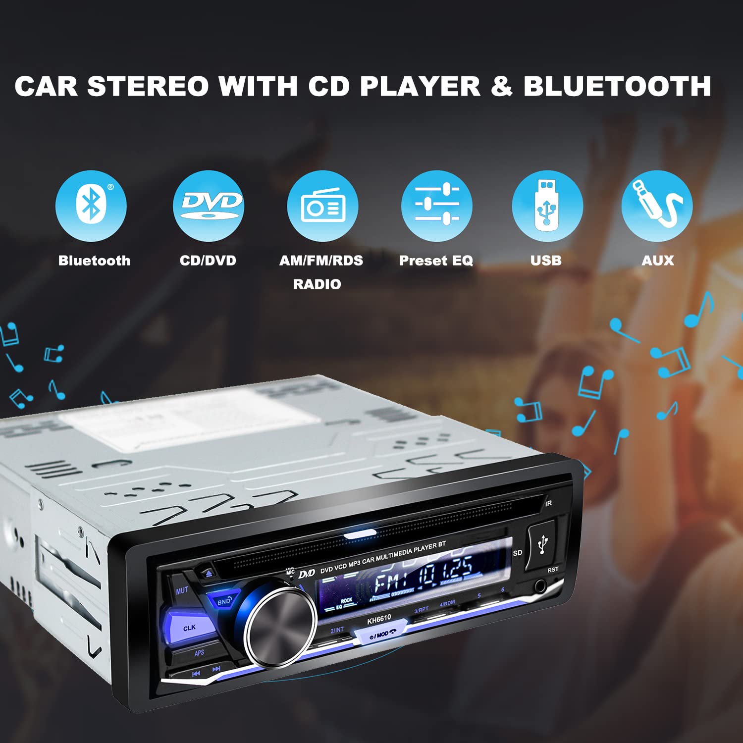 Alondy Single Din Car Stereo with CD/DVD Player, Bluetooth, FM/AM/RDS Radio, USB/SD/AUX Input - In-Dash Multimedia Receiver for Cars & Trucks - Perfect for Road Trips & Daily Commuting