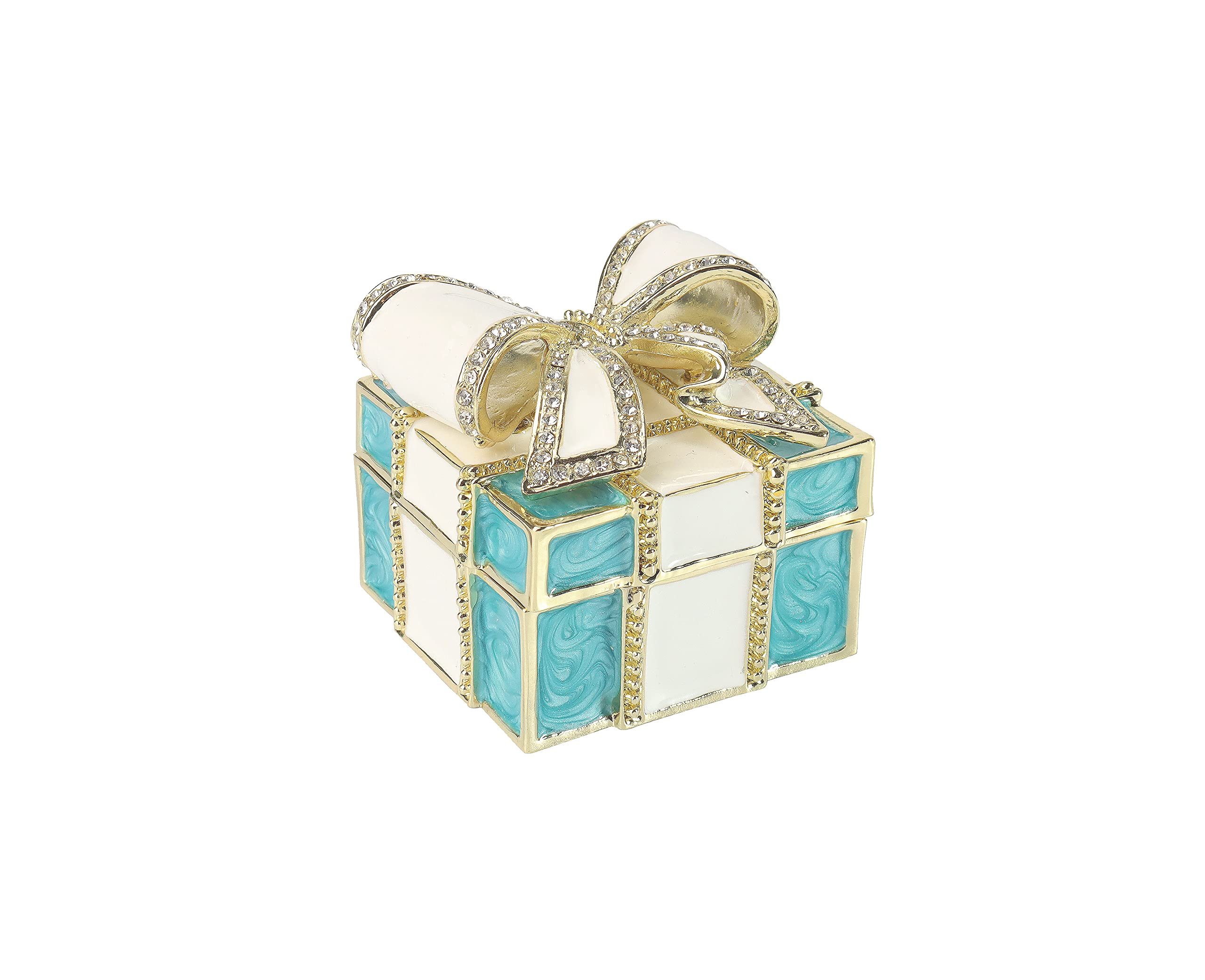 Mini Enamel Rhinestone Bow Jewelry Box - Elegant Hinged Trinket Box for Rings & Small Accessories | Perfect Gift for Women & Girls - Wedding, Birthday, Christmas Present (Blue) | Great for Jewelry Storage, Ring Display, and Decorative Home Accent