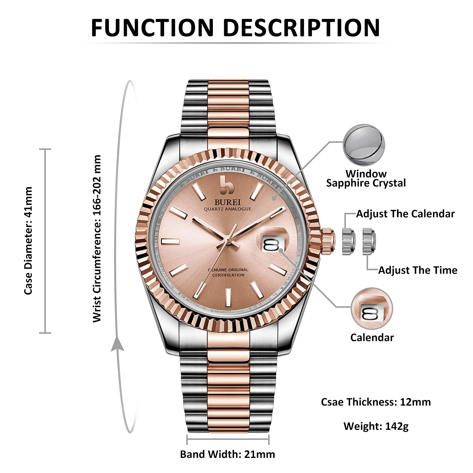 BUREI Luxury Men's Watches - Stainless Steel Analog Business Dress Watch for Men, Waterproof & Fashionable, Perfect Gift for Him - Ideal for Office, Formal Events & Daily Wear