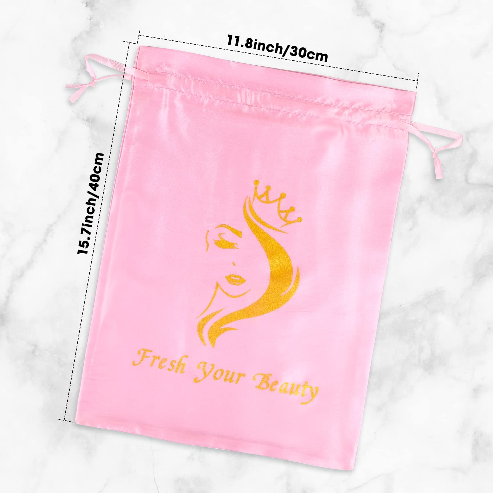 6PCS Satin Wig Storage Bags with Drawstring - Premium Silk Hair Extension Organizer for Wigs, Bundles & Weaves (Pink) - Perfect for Travel, Salon Storage & Hair Care Organization
