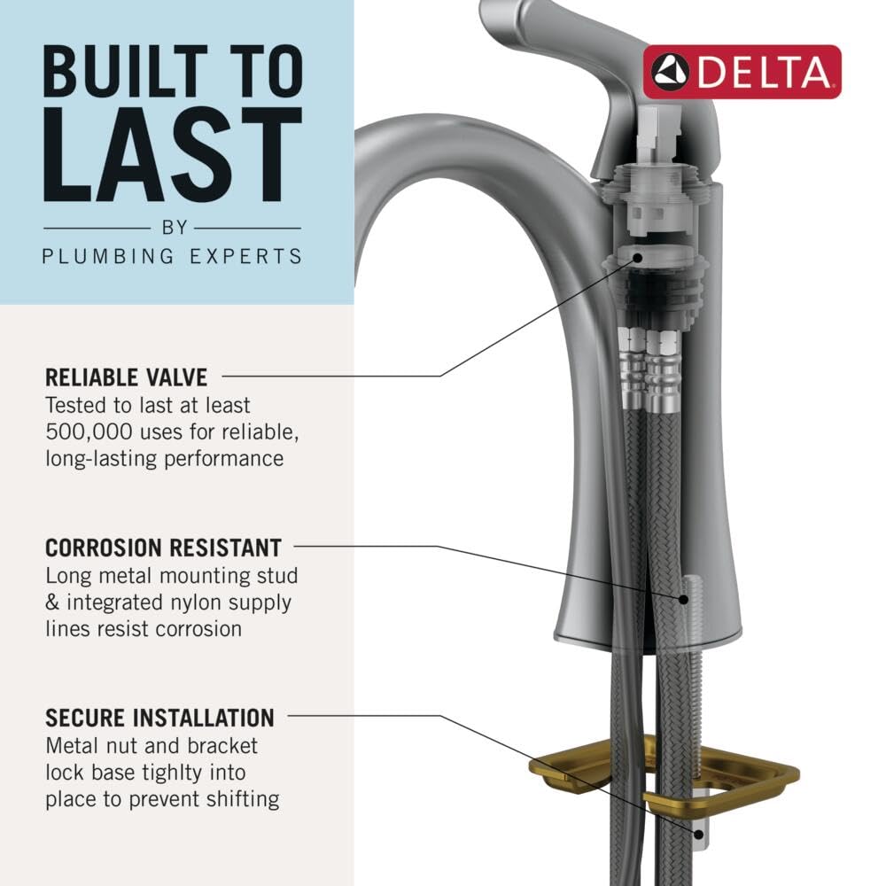 Delta Brushed Nickel Bathroom Faucet - 1.2 GPM Single Handle Sink Faucet with Pop-Up Drain for Modern Bathrooms