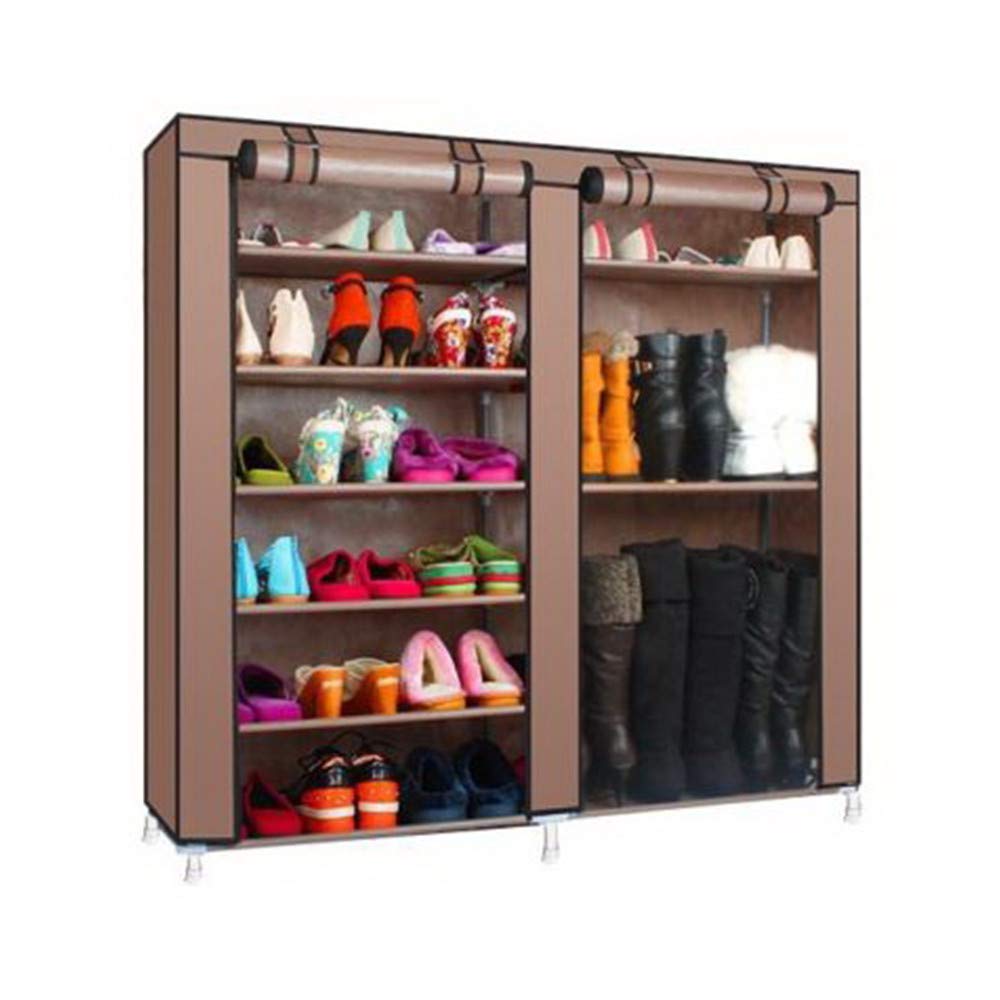 9-Tier Stackable Shoe Rack Organizer with Non-Woven Fabric Cover - Double Row Shoe Storage Cabinet for Entryway, Closet & Bedroom Organization (Coffee Brown)
