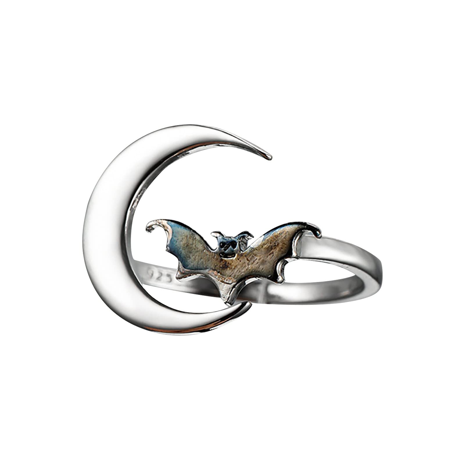 Stylish Adjustable Two-Tone Moon & Bat Ring - 18K Gold Personalized Jewelry for Women - Perfect for Halloween, Gothic Fashion & Everyday Wear