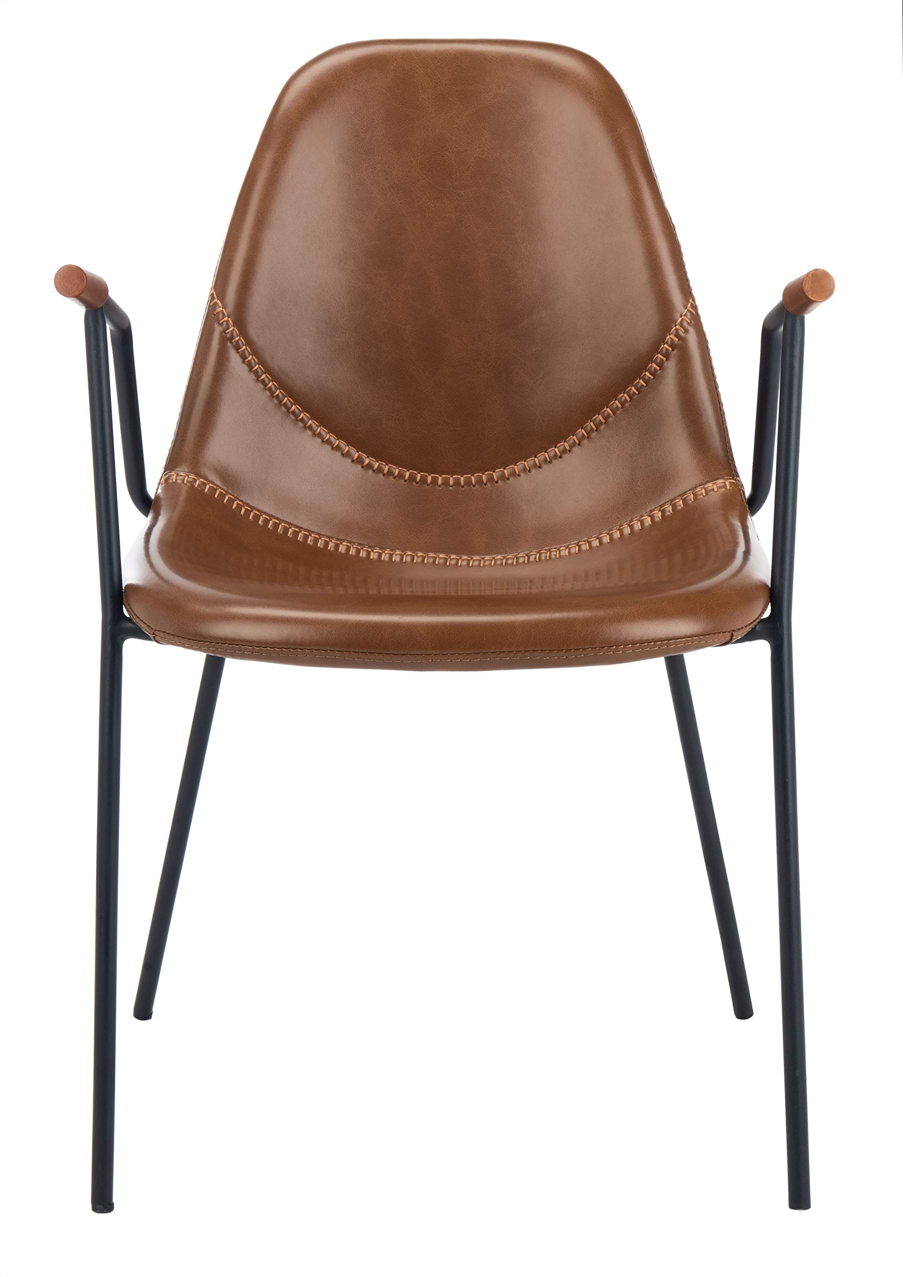 Safavieh Tanner Mid-Century Modern Dining Chairs - Set of 2 Cognac Faux Leather & Black Metal Frame - Perfect for Kitchen, Dining Room & Home Office