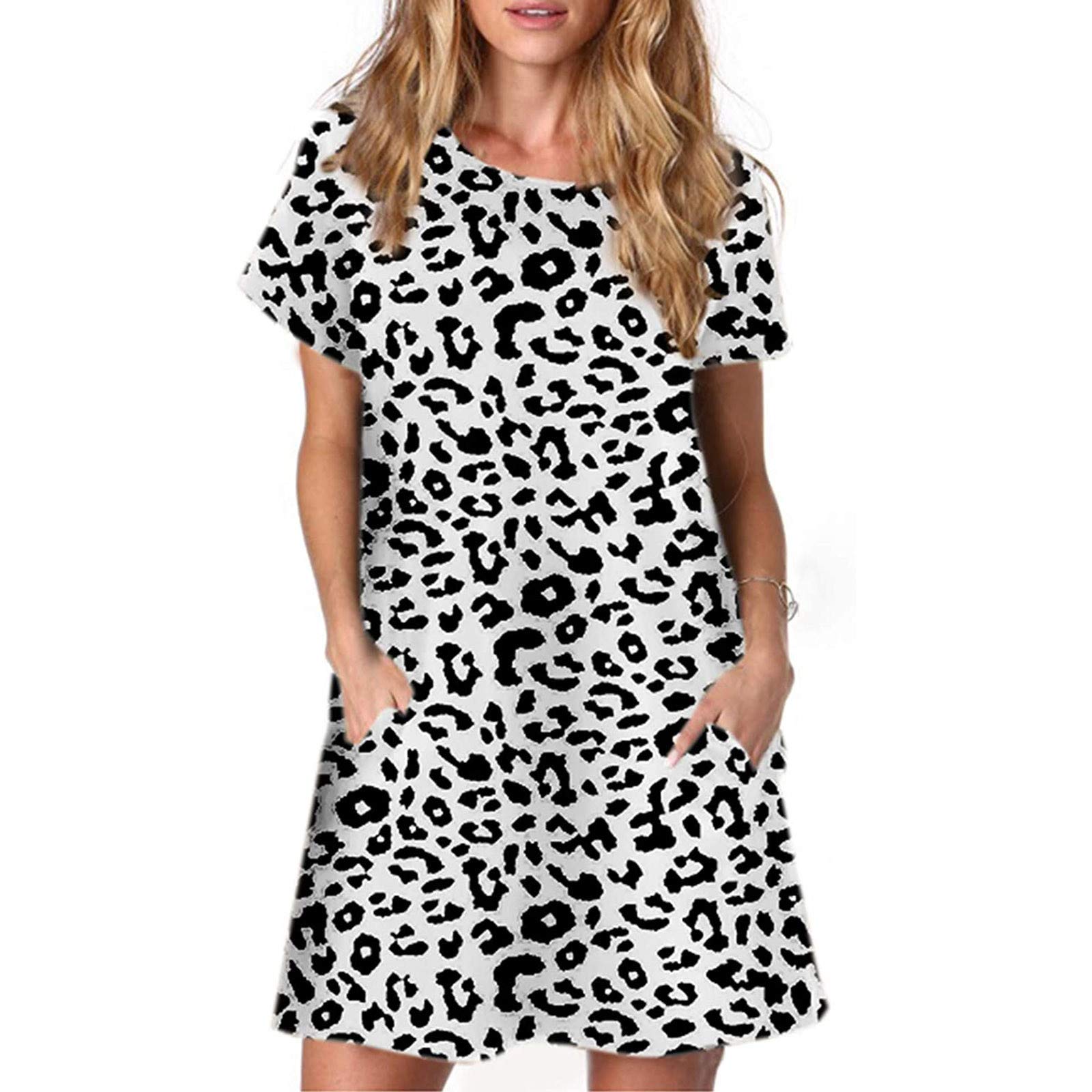 REFFG Women's Summer Casual Knee-Length Skirt with Printed Pattern - Flowy Swing Dress for Beach, Office & Everyday Wear