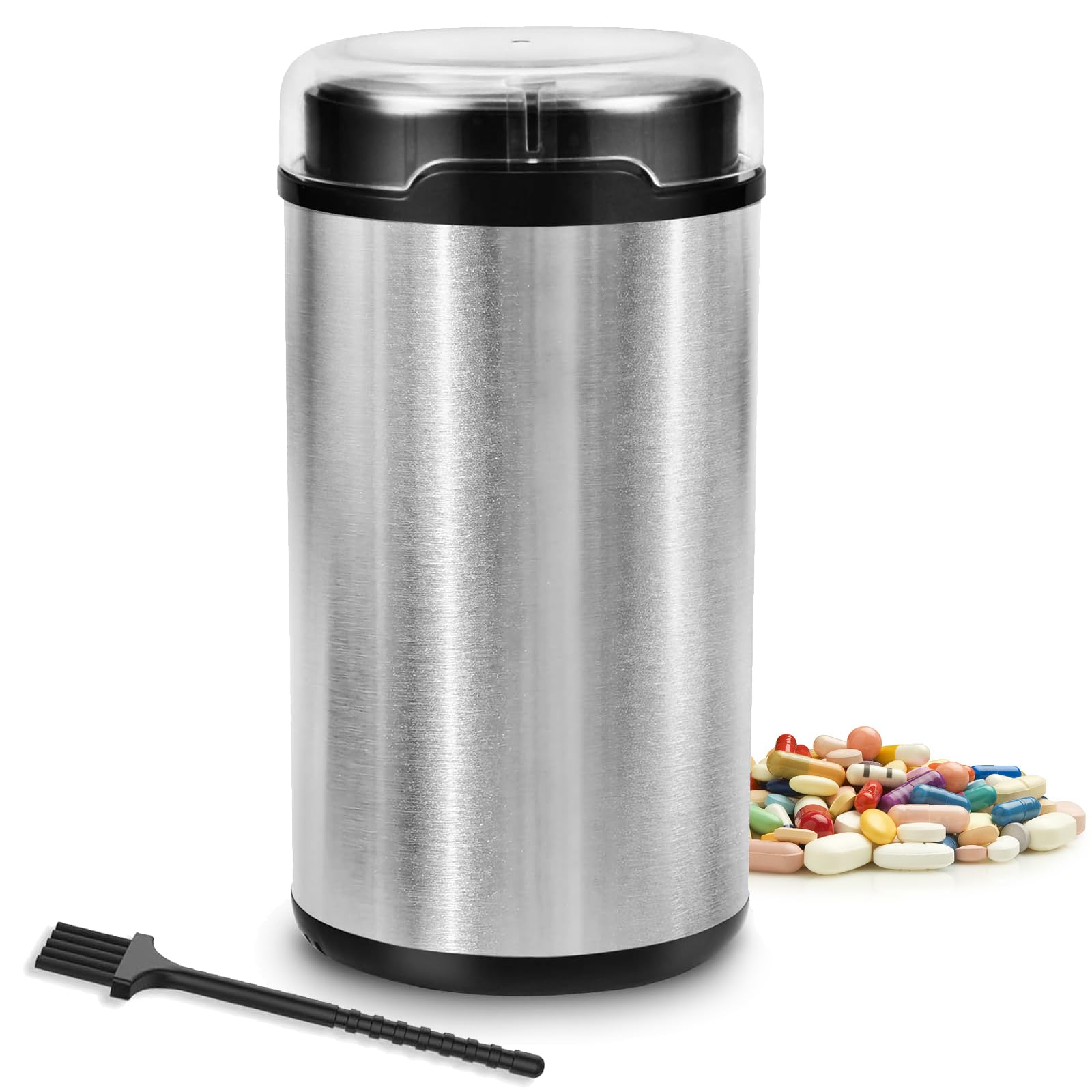 Electric Pill Crusher Grinder - Powerful Medication & Vitamin Tablet Crusher for Small/Large Pills, Fine Powder Grinding - Ideal for Elderly Care, Nursing Homes & Daily Medicine Management (Gray)