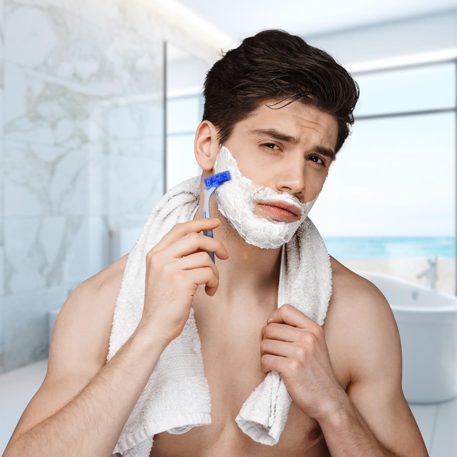 (50 Pack) Kheoxusa 3-Blade Disposable Razors - Individually Wrapped Grey Blue Shaving Razors for Men & Women - Perfect for Travel, Hotels, Airbnb, Tattoo Aftercare & Personal Grooming