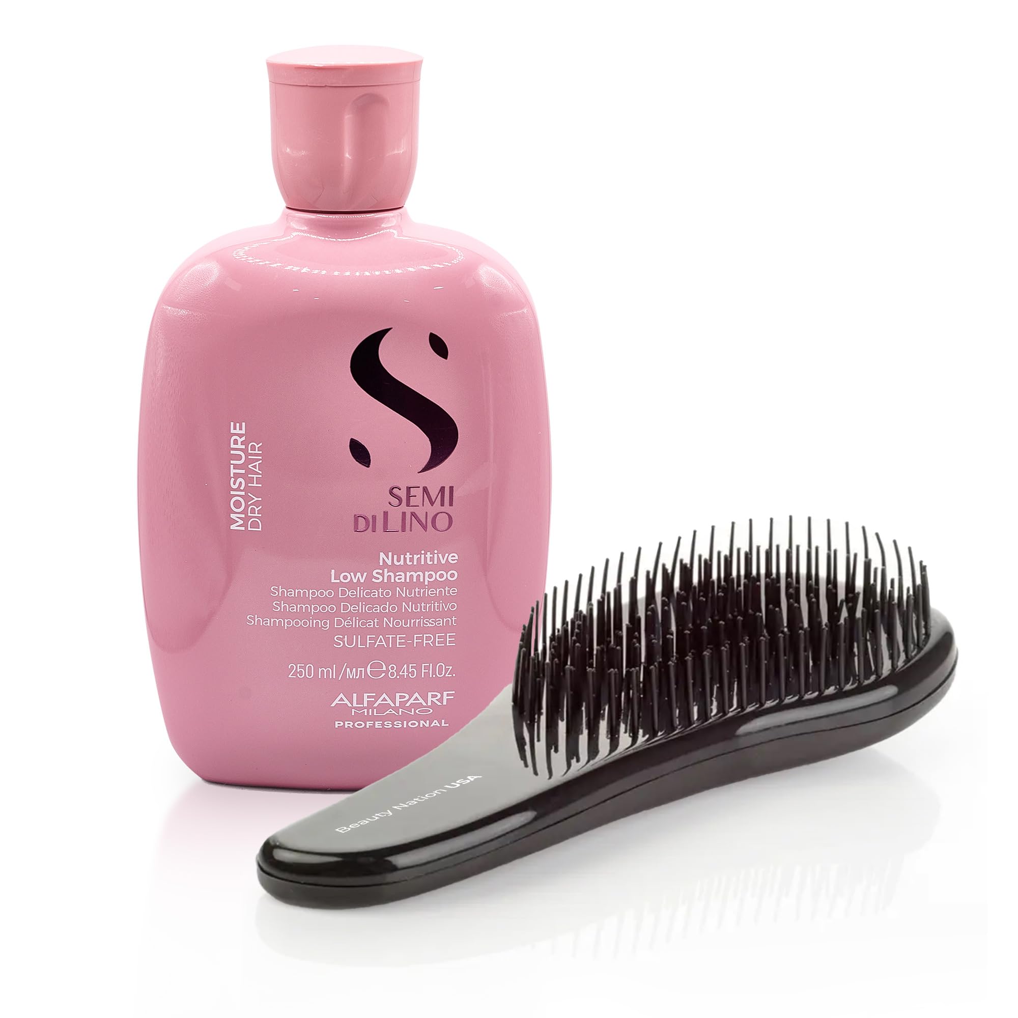 Alfaparf Moisturizing Nutritive Shampoo & Conditioner Set with Hair Brush Massager - Sulfate-Free Hydrating Shampoo for Dry, Damaged Hair - 250ml Bundle for Salon-Quality Hair Care at Home