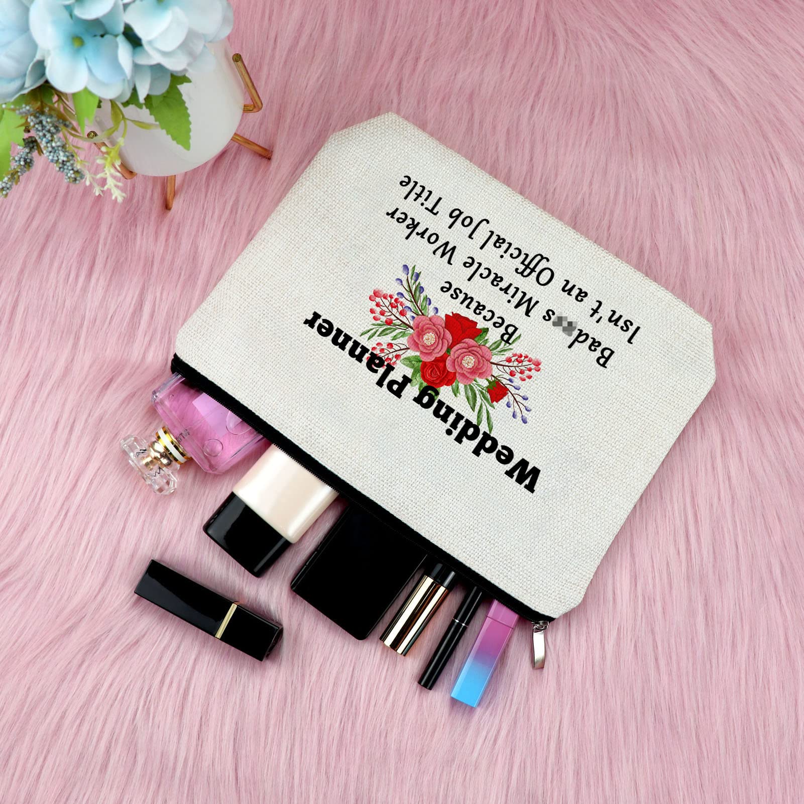 Floral Wedding Planner Makeup Bag - Perfect Gift for Wedding Coordinator, Bridal Shower, Friends - Cosmetic Bag with Zipper Closure - Ideal for Bridal Parties, Bachelorette Gifts & Travel Essentials
