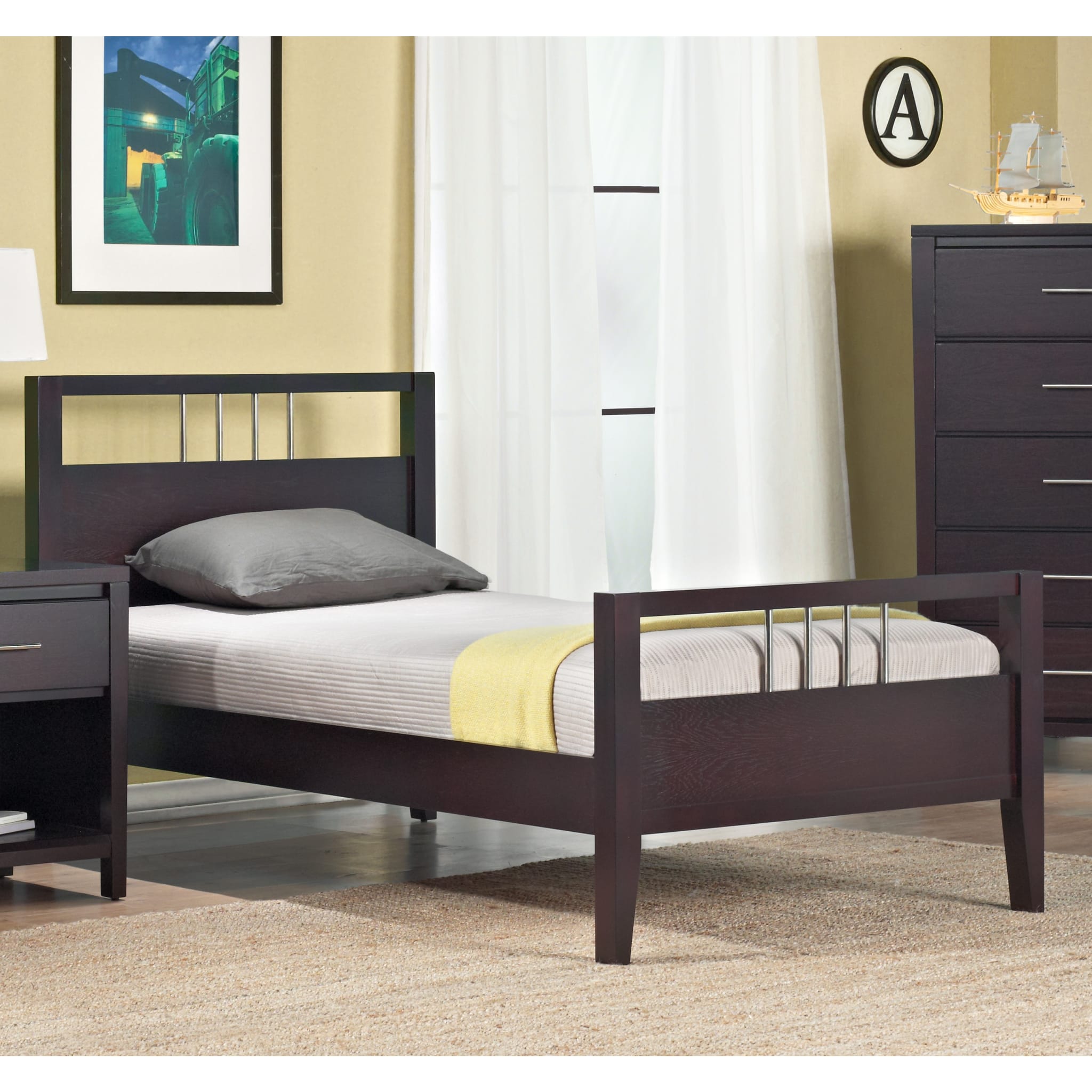 Nevis Solid Wood Platform Bed Frame - Espresso Finish - Queen/King Size - Modern Minimalist Bedroom Furniture for Small Spaces & Apartments