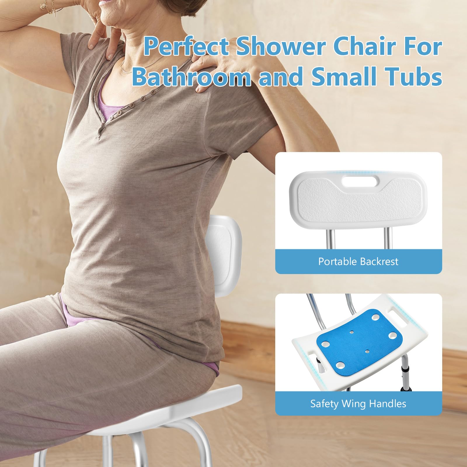 2 in 1 Adjustable Shower Chair with Removable Back - Non-Slip Bath Stool for Seniors & Disabled (300 lbs Capacity) - Ideal for Narrow Showers & Bathtubs - White | Perfect for Elderly Safety & Bathroom Accessibility