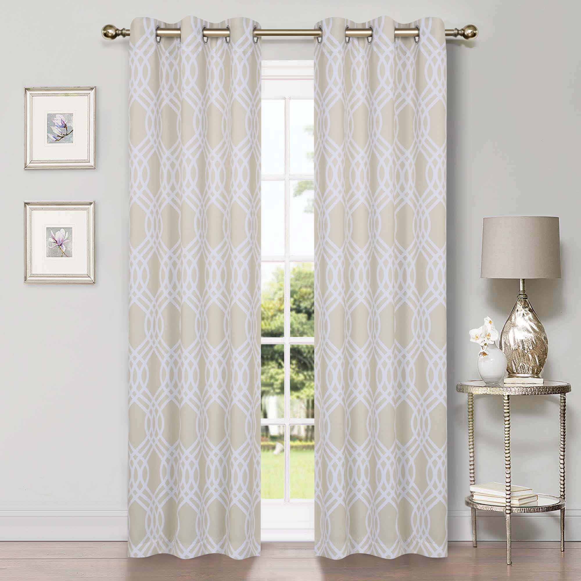 Washable Blackout Curtains with Ribbon Trellis Design - Room Darkening Window Treatment for Bedroom & Living Room - Thermal Insulated Drapes for Better Sleep and Energy Efficiency