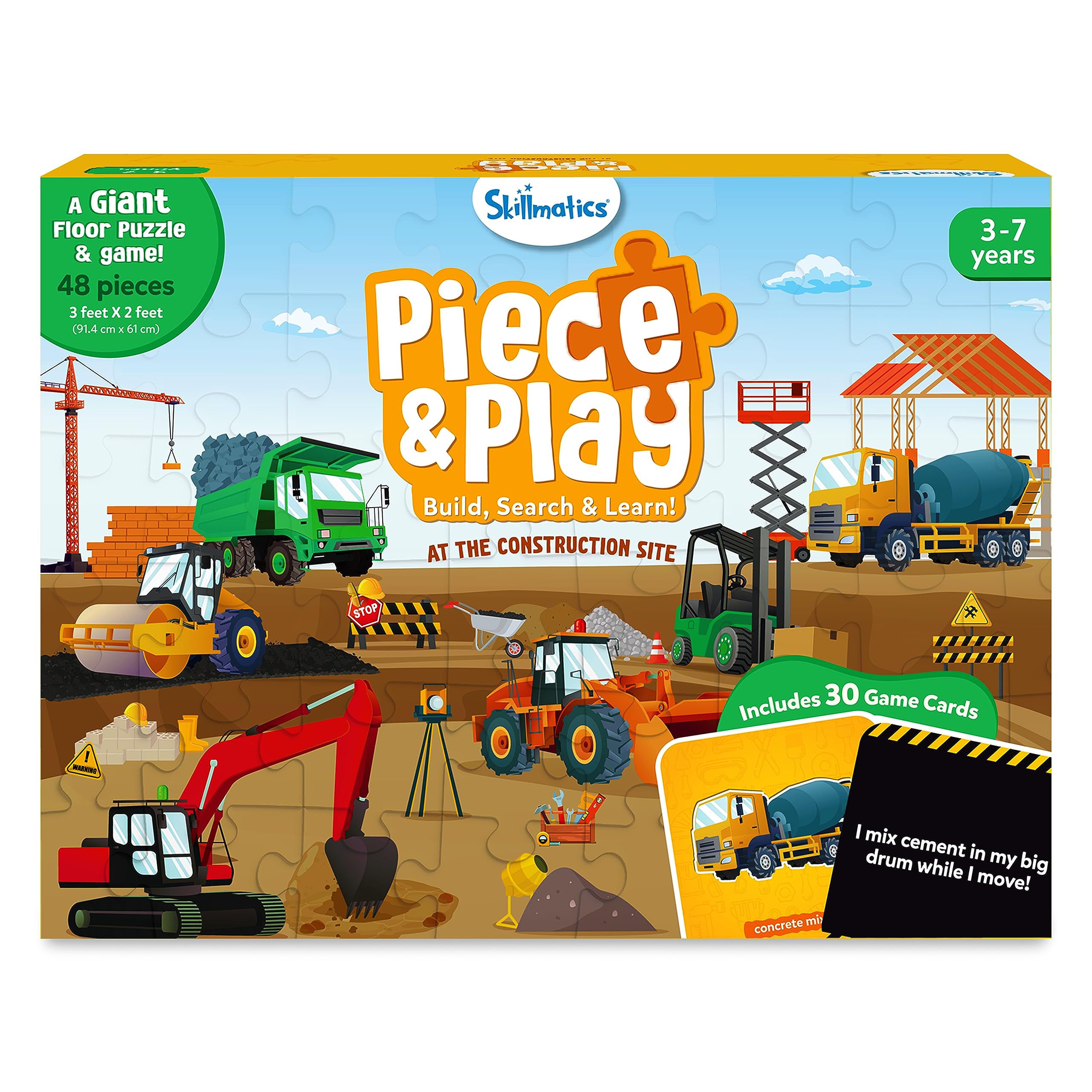 Skillmatics Construction Site Floor Puzzle for Kids Ages 3-7 - 48 Piece Large 2x3 ft Educational Jigsaw Puzzle, Learning Toy for Toddlers & Preschoolers | Perfect for Playrooms, Daycare & Birthday Gifts