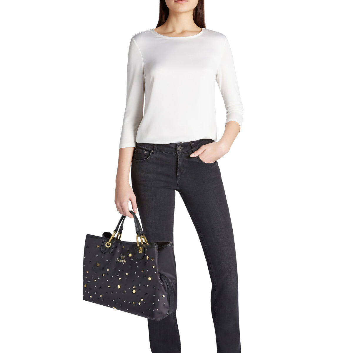 Braccialini Beth Strass Nero Handbag B18260 TY - Stylish Black Evening Clutch for Women, Perfect for Parties, Weddings & Special Occasions