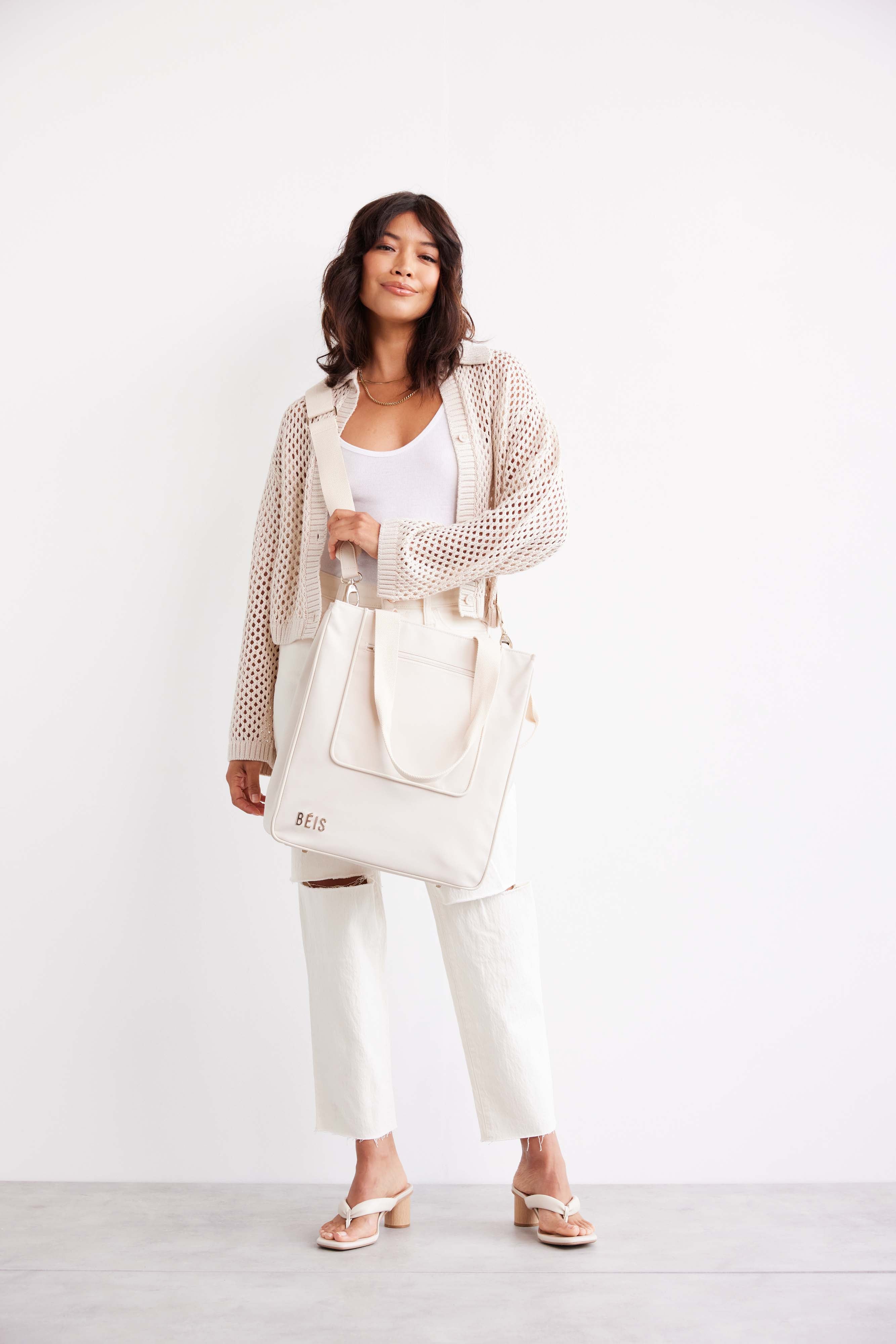 The North To South Tote Bag in Beige - Stylish & Spacious Canvas Tote for Women, Perfect for Work, Travel, and Everyday Use