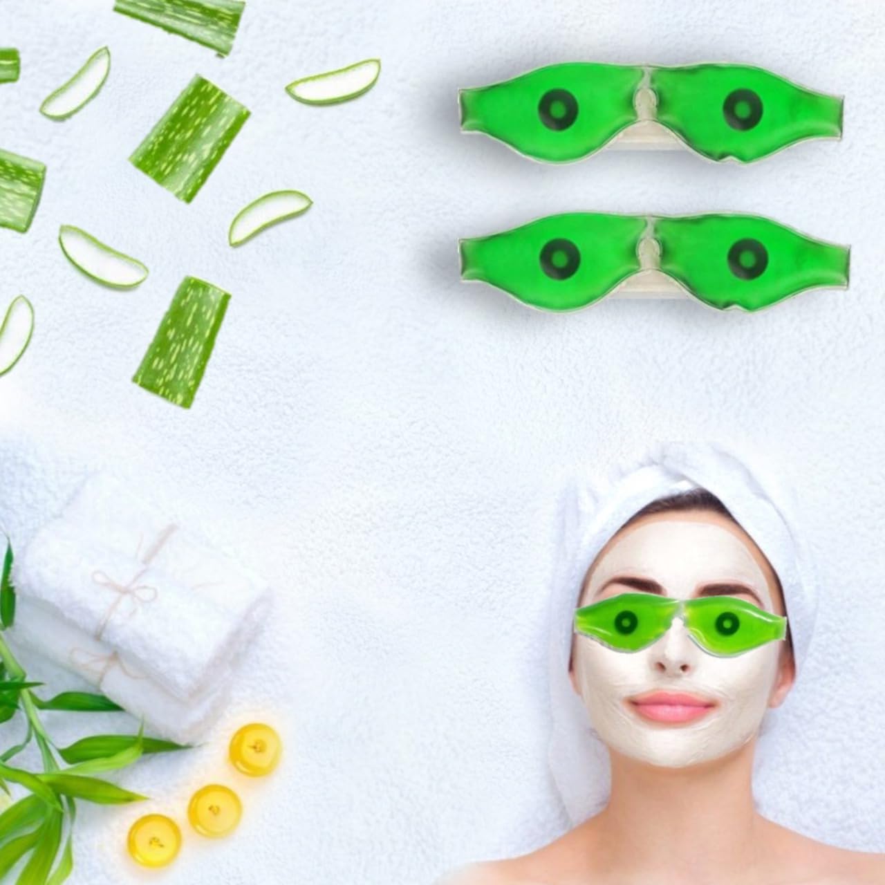 INEVER Aloe Vera Cooling Gel Sleeping Eye Mask - 4 Pack, Dark Circle & Puffiness Relief, Soothing Eye Patches for Fatigue & Stress - Perfect for Overnight Use, Travel & Spa Relaxation