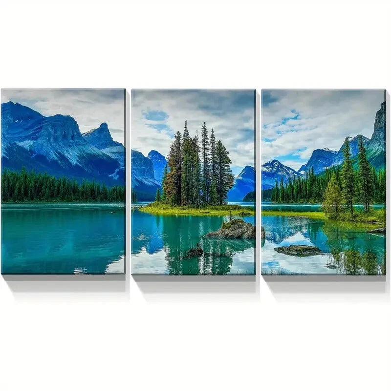 3-Piece Turquoise Lake Landscape Metal Wall Art - Ready to Hang, Modern Home Decor for Living Room, Bedroom & Office