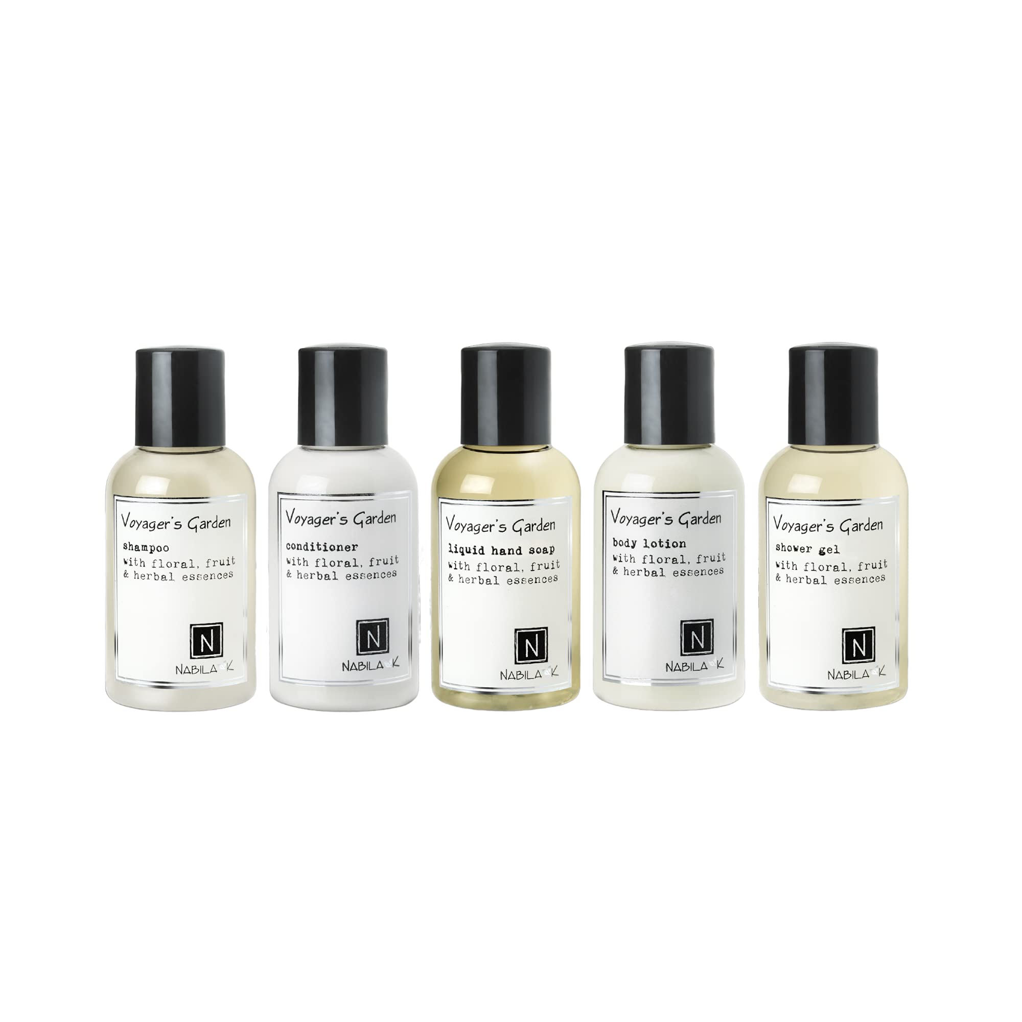 Voyager's Garden Travel Size Shampoo, Conditioner, Shower Gel, Body Lotion & Hand Soap Set - TSA Approved 2oz Bottles for Airplane Carry On - Perfect for Vacation, Gym & Business Trips