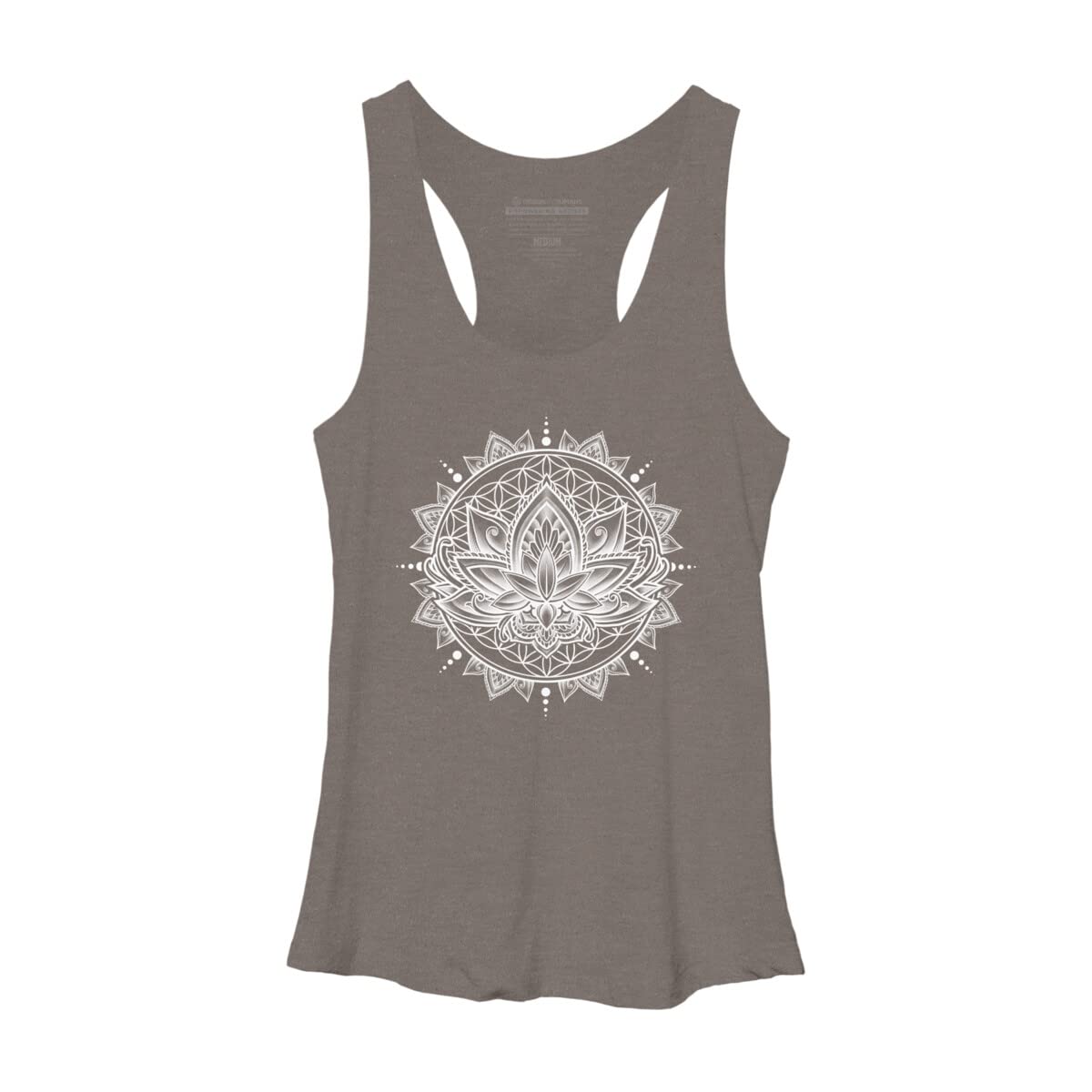 Design By Humans Women's Lotus Mandala White Racerback Tank Top - Yoga & Summer Fashion Essential