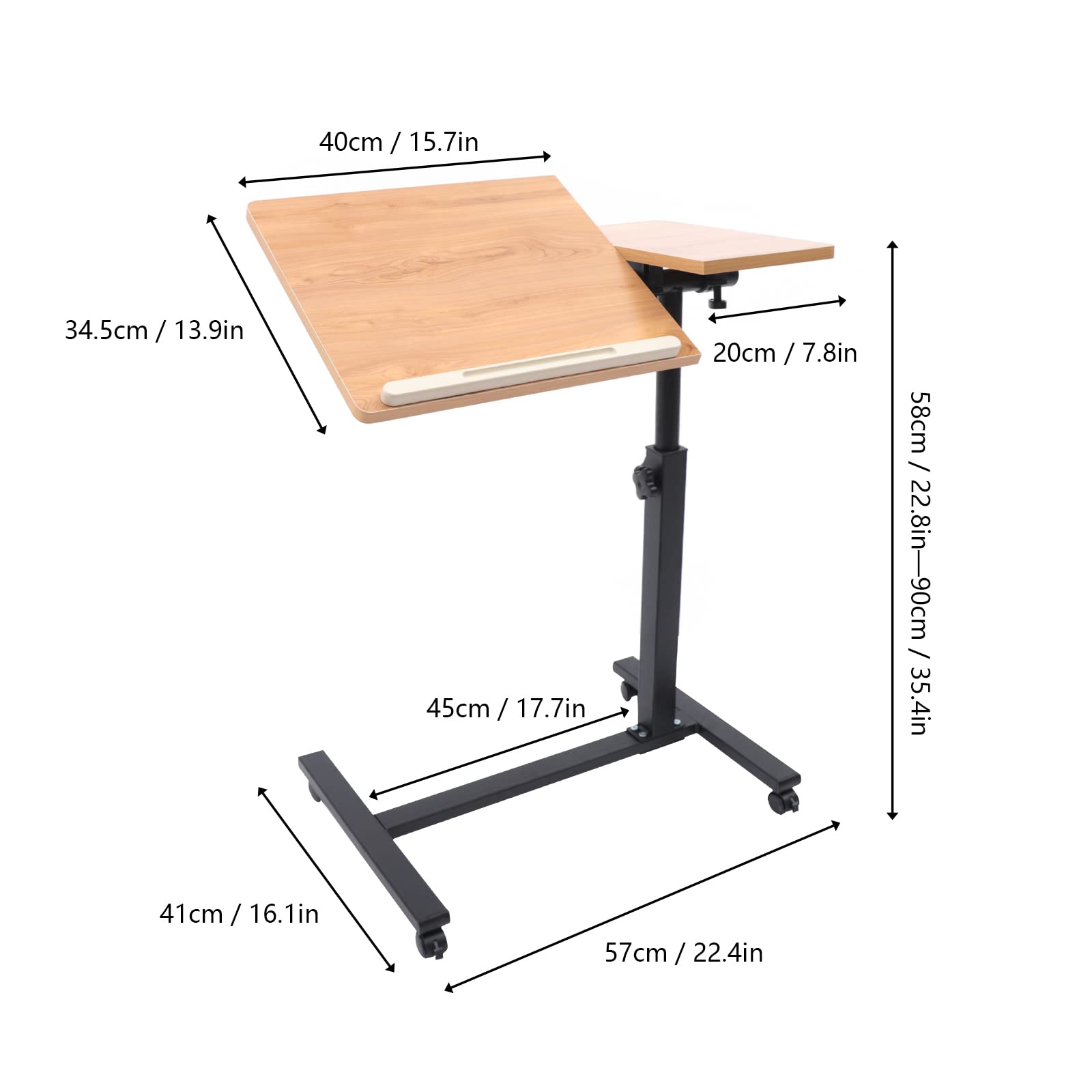 360° Rotating Adjustable Height Laptop Rolling Desk (58-90cm) - Mobile Workstation with Tilting Surface for Home Office, Study, or Classroom Use - Perfect for Laptops, Lecterns, and Presentations