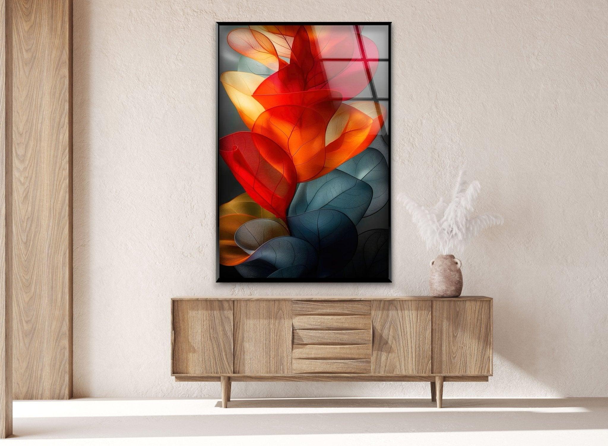 Abstract Red Floral Glass Wall Art - Modern Handmade Home Decor for Living Room, Bedroom, Office - Elegant Gift Idea for Housewarming & Wedding