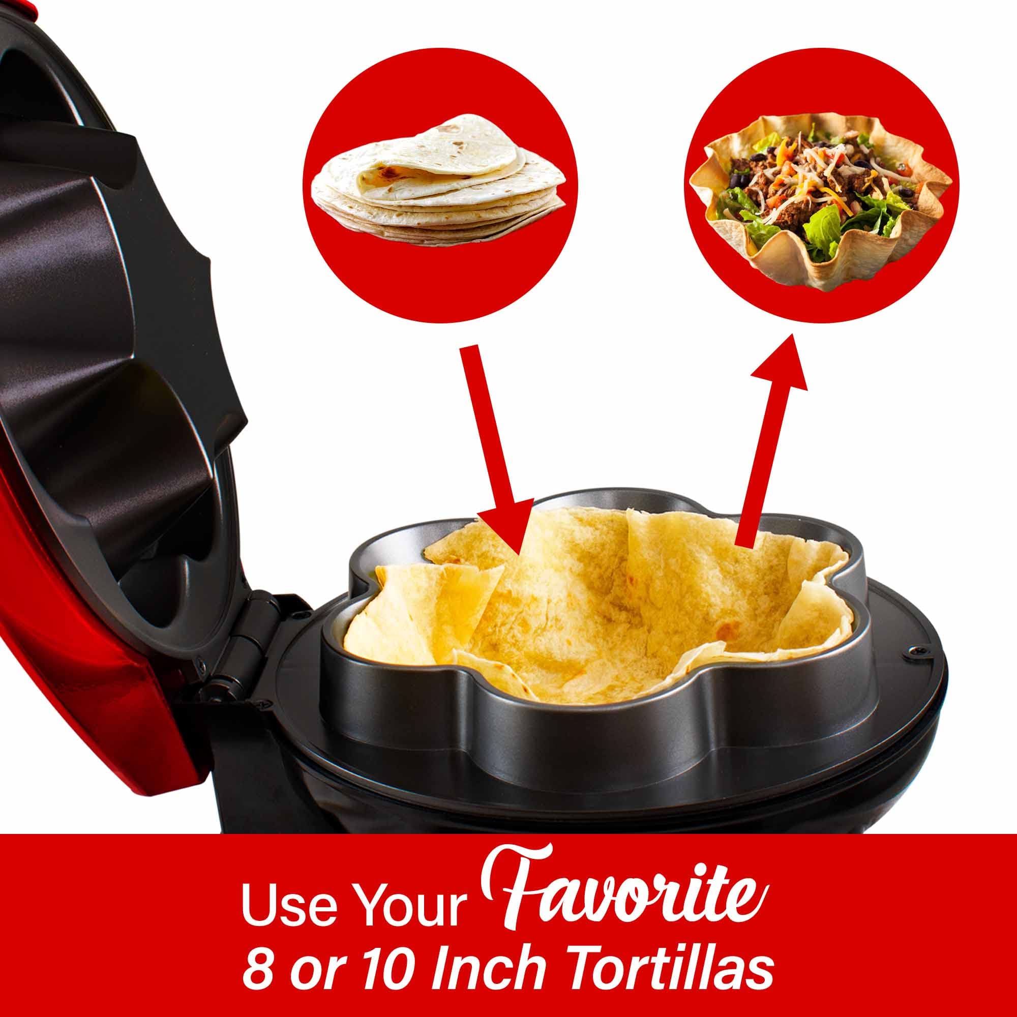 Brentwood TS-257R 750W Electric Taco Bowl Maker - Red | Fast & Easy Taco Shells for Parties, Nachos & Mexican Food Night | Commercial & Home Kitchen Use