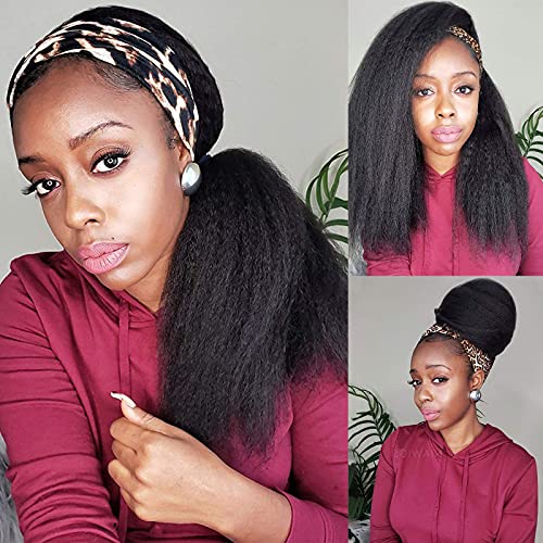 Kinky Straight Headband Wig - 22 Inch Natural Black Human Hair Wigs for Women | Glueless Machine Made Half Wig with 3 Headbands (150% Density) | Perfect for Daily Wear, Cosplay & Protective Styling
