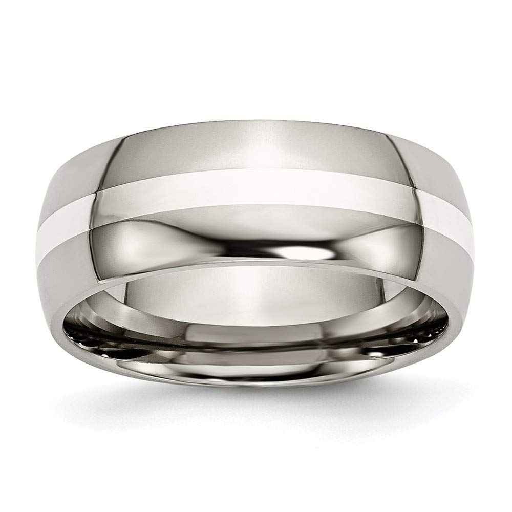 925 Sterling Silver Titanium Inlay Ring for Women - 8mm Polished Wedding Band, Engravable Jewelry Gift (Sizes 6-14) - Perfect for Anniversaries, Engagements & Special Occasions