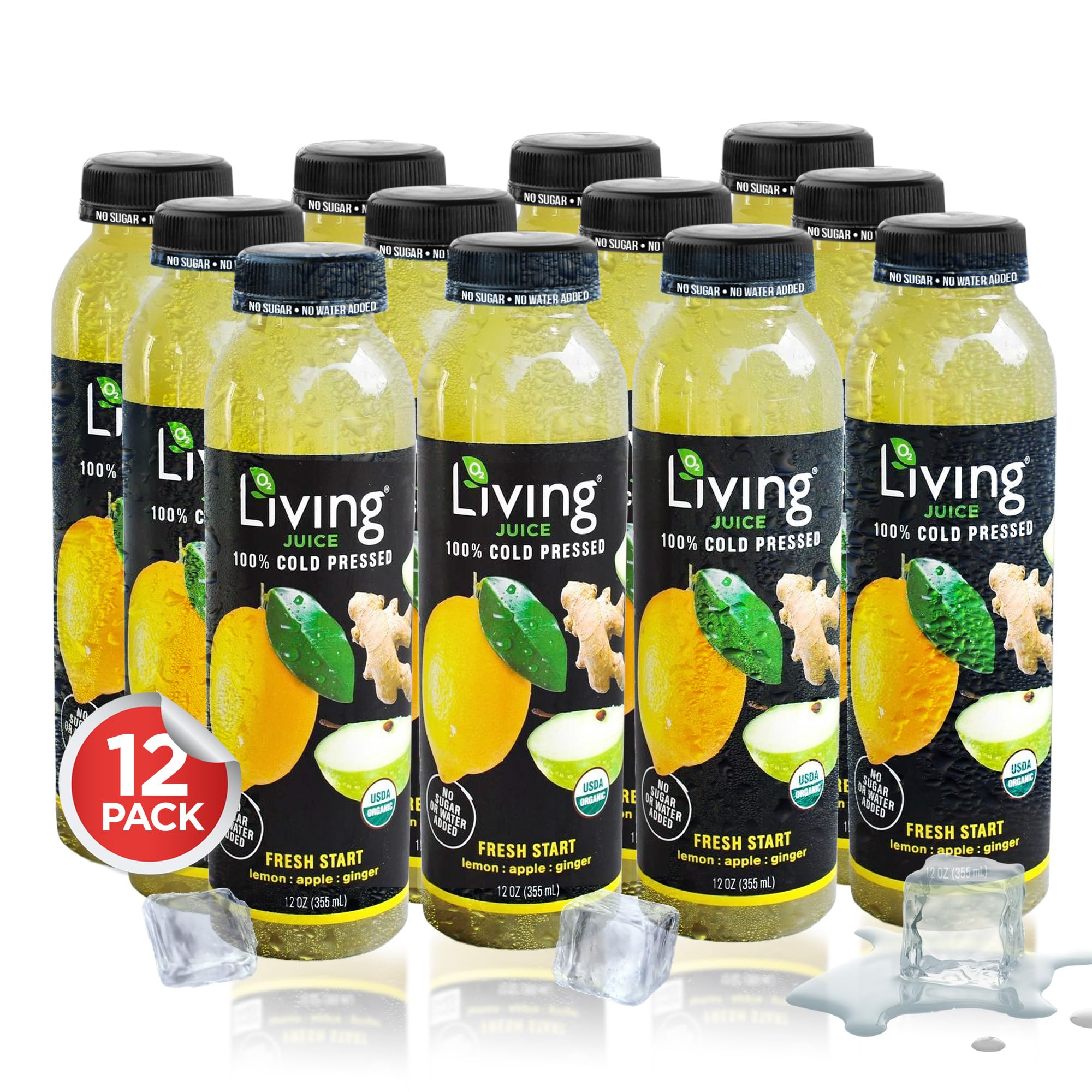 O2 Living Cold Pressed Juice - Low-Calorie Detox Cleanse Drink with Fresh Fruits & Vegetables, 4 Veggie Servings per Bottle | Immunity Booster, Vitamin-Packed Beverage | 12 Pack (12oz) for Weight Loss & Healthy Lifestyle | Perfect for Post-Workout Recovery & Daily Wellness Routine