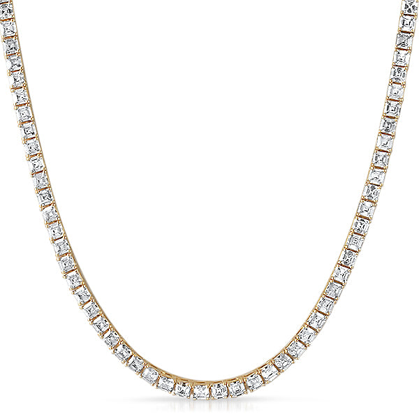 Exquisite Gold Plated Asscher Cut Lab-Created Tennis Chain Necklace for Men & Women - Perfect for Parties, Weddings & Special Occasions