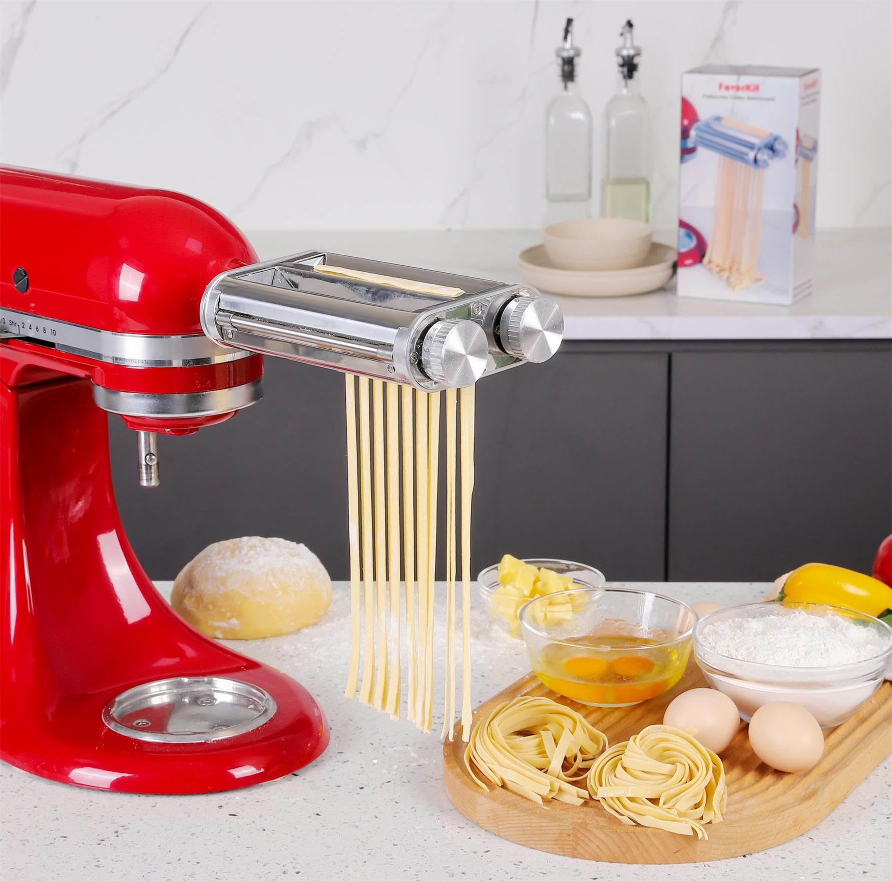 3-in-1 KitchenAid Pasta Maker Attachment Set - Pasta Roller, Spaghetti & Fettuccine Cutter with Cleaning Brush | Perfect for Homemade Italian Pasta, Family Dinners & Restaurant-Style Meals