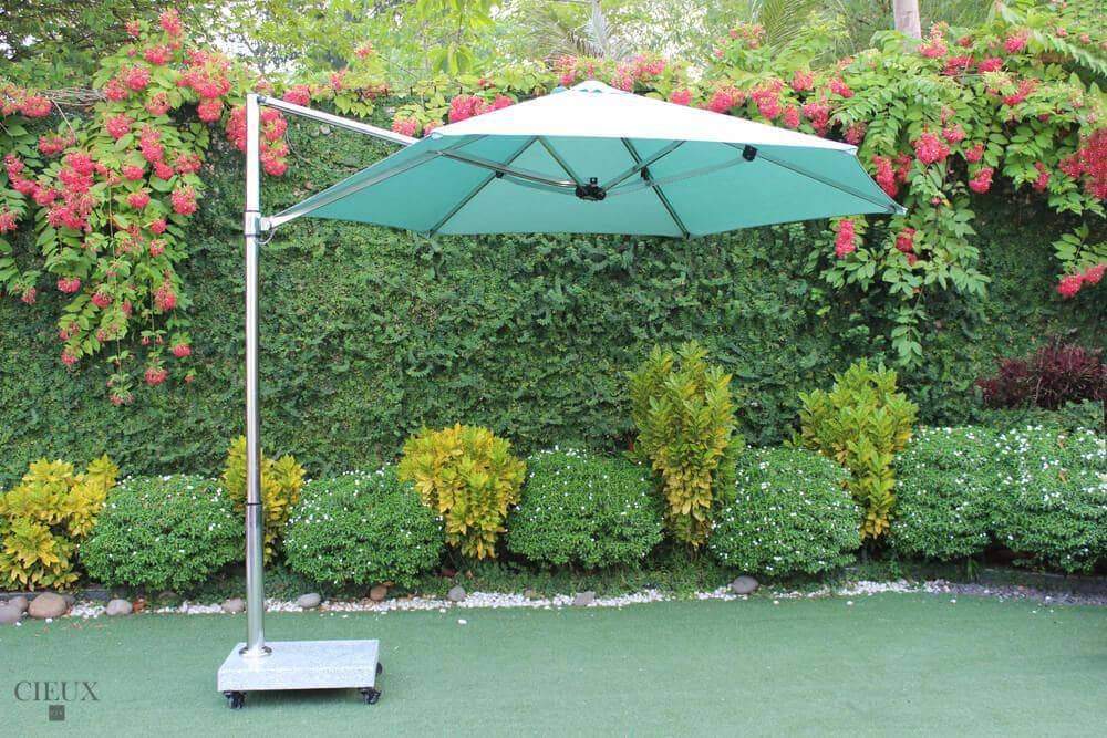 Provence Patio Cantilever Umbrella with Marble Base & Wheels - Outdoor Shade Solution for Poolside, Garden, and Backyard Relaxation