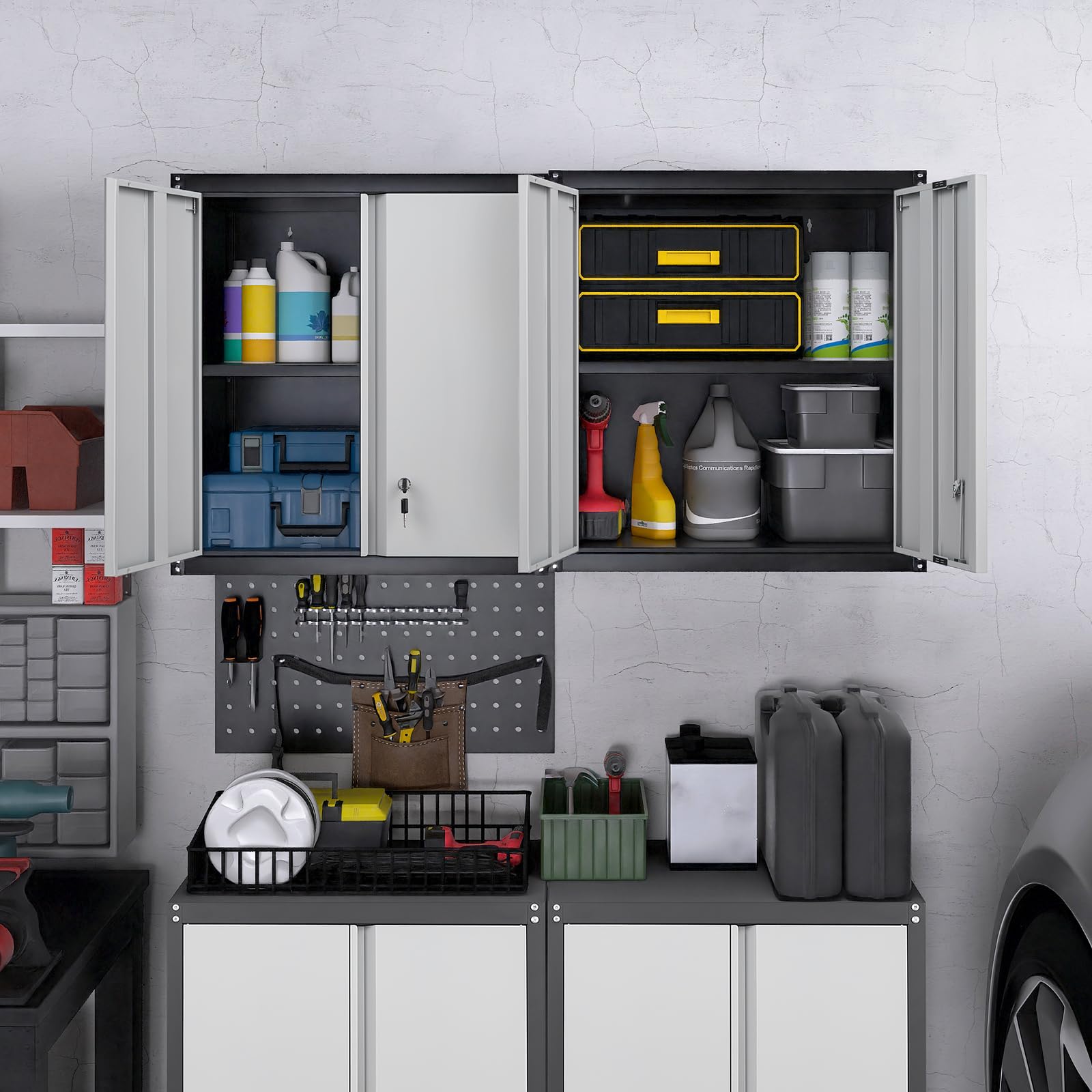 Metal Wall Mounted Storage Cabinet with Adjustable Shelf & Lock - 27.95