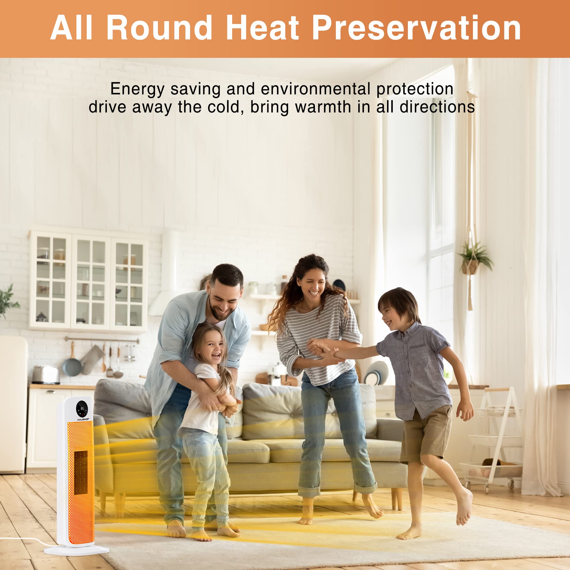 HAUSHOF 1500W Digital Ceramic Tower Space Heater with Touch & Remote Control - 24H Timer, Overheat Protection - Perfect for Home, Office & Bedroom Use