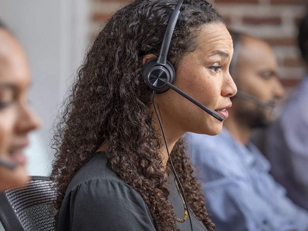 Plantronics Poly Encore Pro 310 Headset with Noise Canceling Microphone - Premium Call Center Headset Bundle with Microfiber Cloth for Clear Calls | Ideal for Office, Customer Service & Remote Work