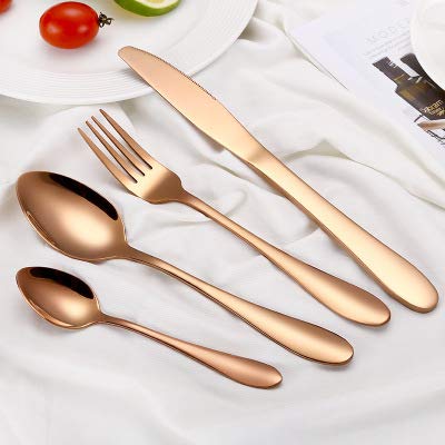 Premium 24-Piece Vintage Rose Gold Silverware Flatware Set - Stainless Steel Cutlery with Dinner Knives, Tablespoons & Forks - Elegant Tableware for Restaurants, Weddings & Dinner Parties