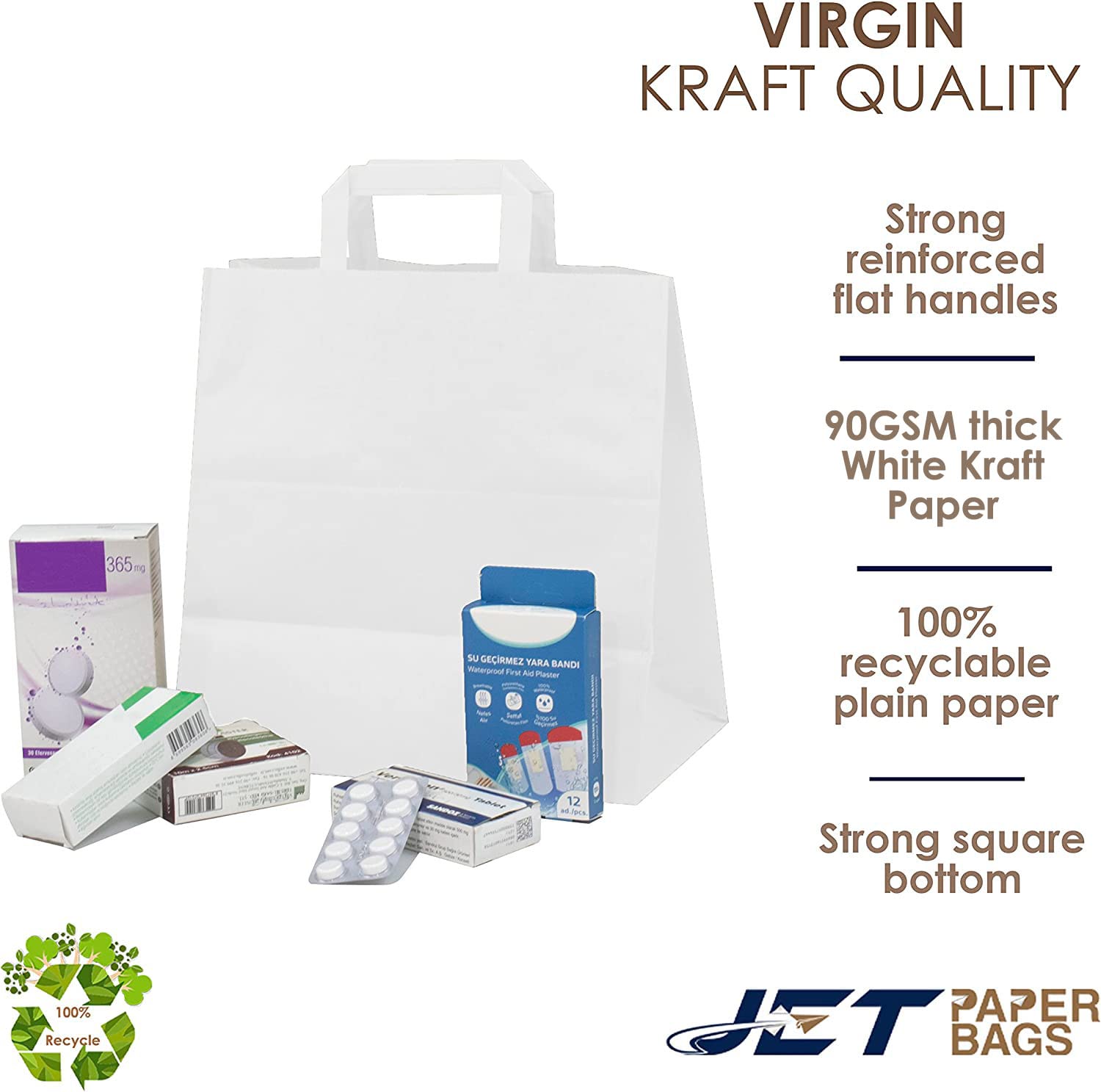 Premium White Kraft Paper Bags with Handles - 11”x6”x11.5” [400 Pcs] - Eco-Friendly Recyclable Takeout Bags for Grocery, Retail, Party Favors, Wedding Gifts & Goodie Bags - Perfect for Restaurants, Boutiques & Events