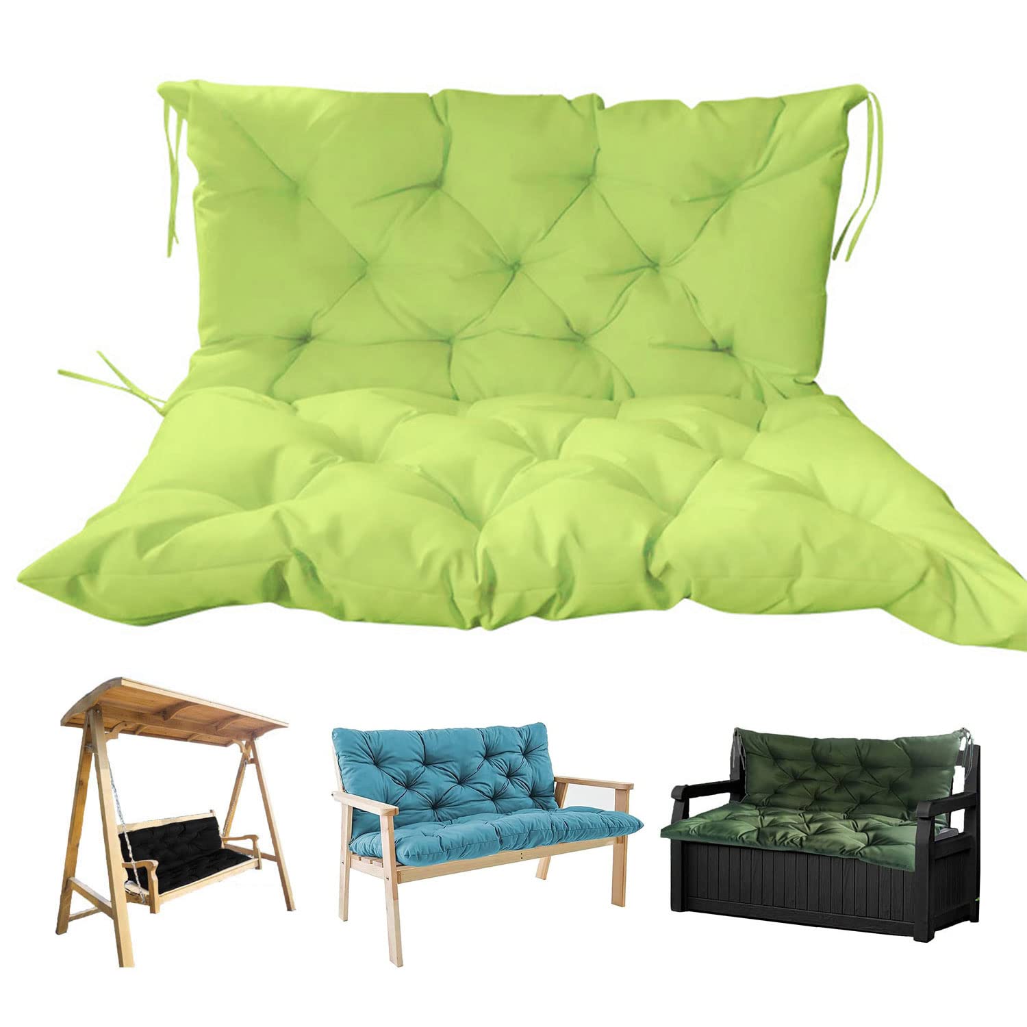 Waterproof Outdoor Swing Replacement Cushions - 47x40 Inch Light Green Bench Cushion with Ties for Patio, Porch & Garden Furniture - Durable, Comfortable Lawn Chair Pads for Swing Seats & Outdoor Decor (120x100cm) - Perfect for Backyard Relaxation & Garden Lounging