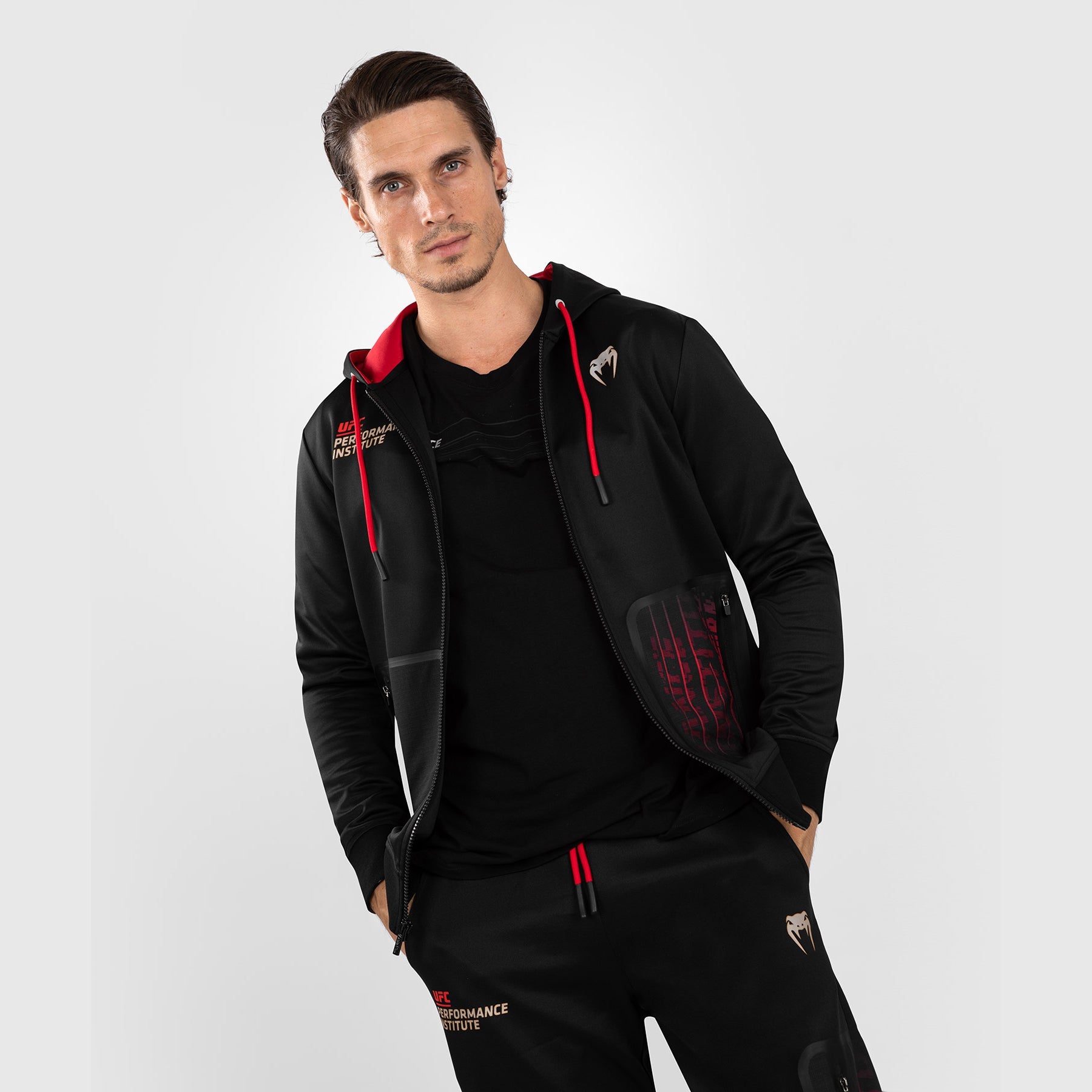 UFC Venum Performance Institute 2.0 Men's Zip Hoodie - Black/Red - Training & Gym Workout Jacket for Fighters & Athletes