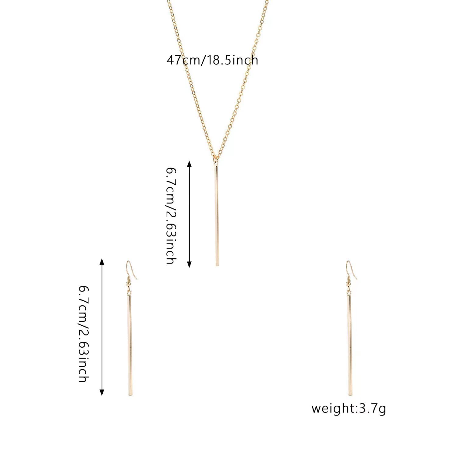 Minimalist Vertical Bar Pendant Necklace & Earrings Set for Women - Long Chain Dangle Earrings - Perfect for Office, Date Night & Special Occasions