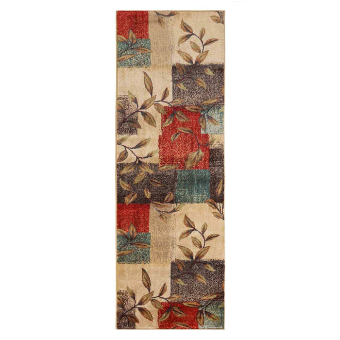 Zedler Patchwork Rustic Leaves Indoor Runner Rug - Non-Slip Bohemian Style Entryway Carpet for Living Room, Bedroom & Hallway Decor