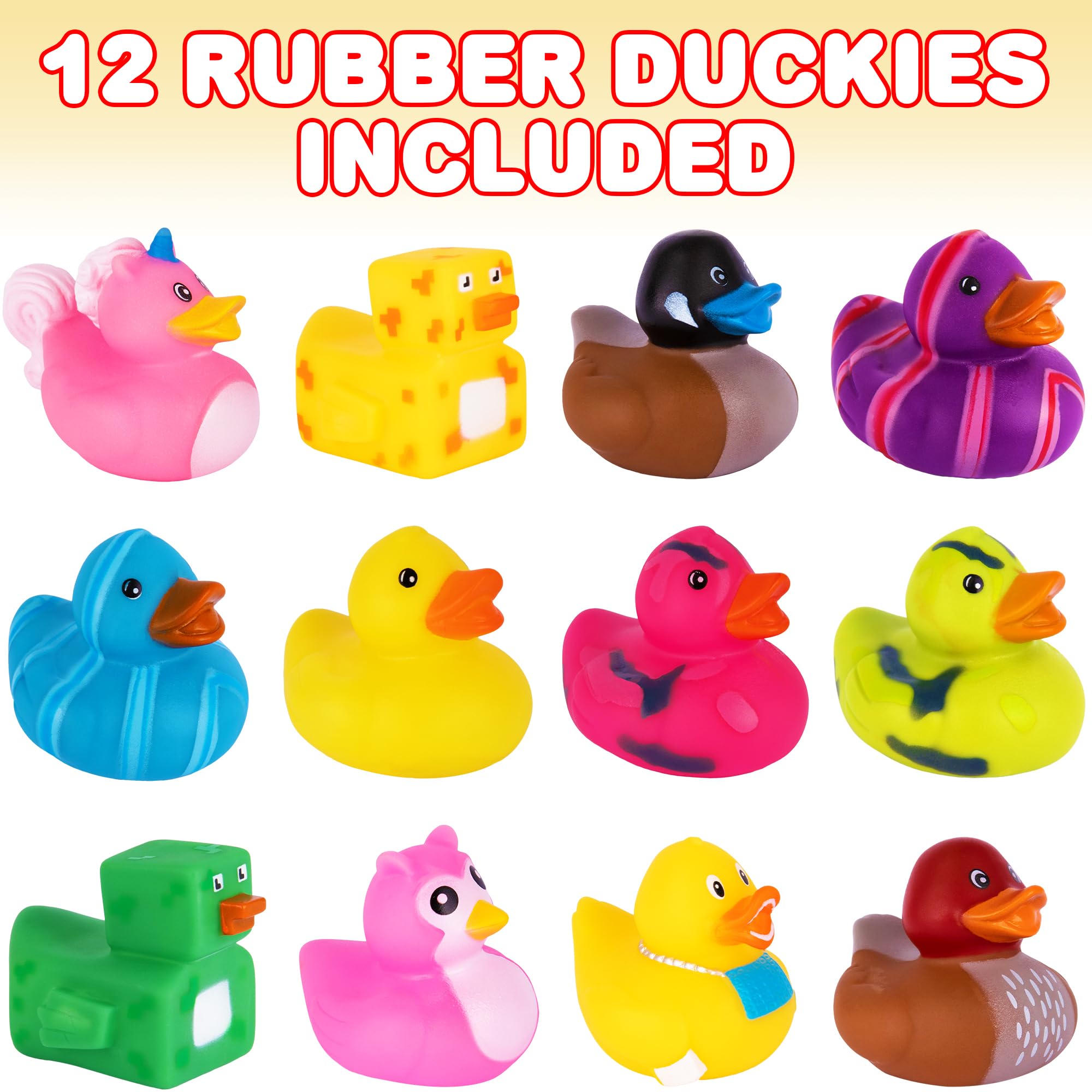 ArtCreativity 100 Rubber Ducks for Jeep Ducking - Fun Bulk Rubber Duckies for Jeeps, Bathtub Toys, Carnival Prizes & Kids Birthday Party Favors (17 Unique Designs) - Perfect for Jeep Pranks, Bath Time Fun & Party Giveaways