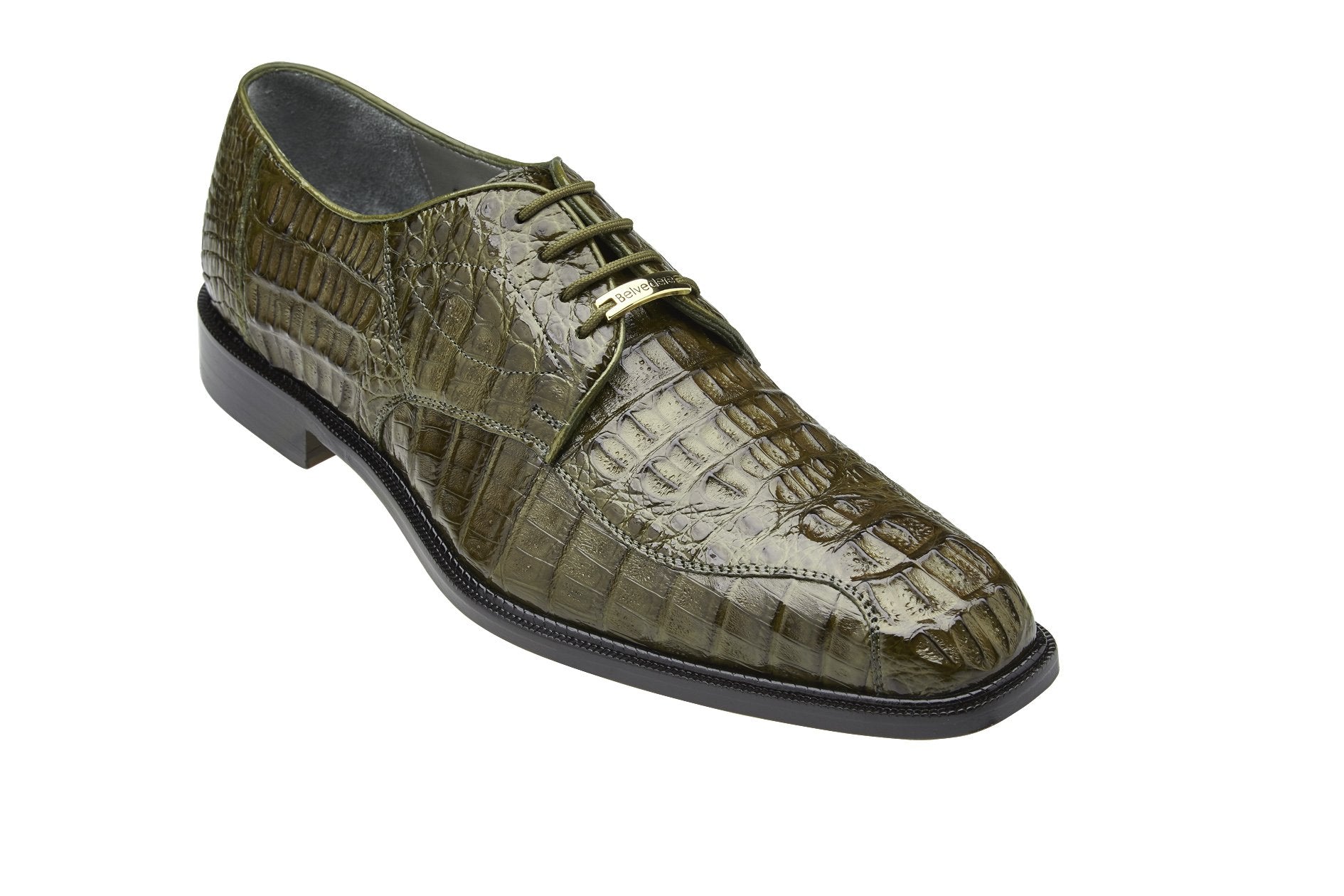 Belvedere Chapo Genuine Hornback Crocodile Dress Shoes for Men - Olive 1465 - Premium Italian Leather Formal Shoes for Business, Wedding & Special Occasions