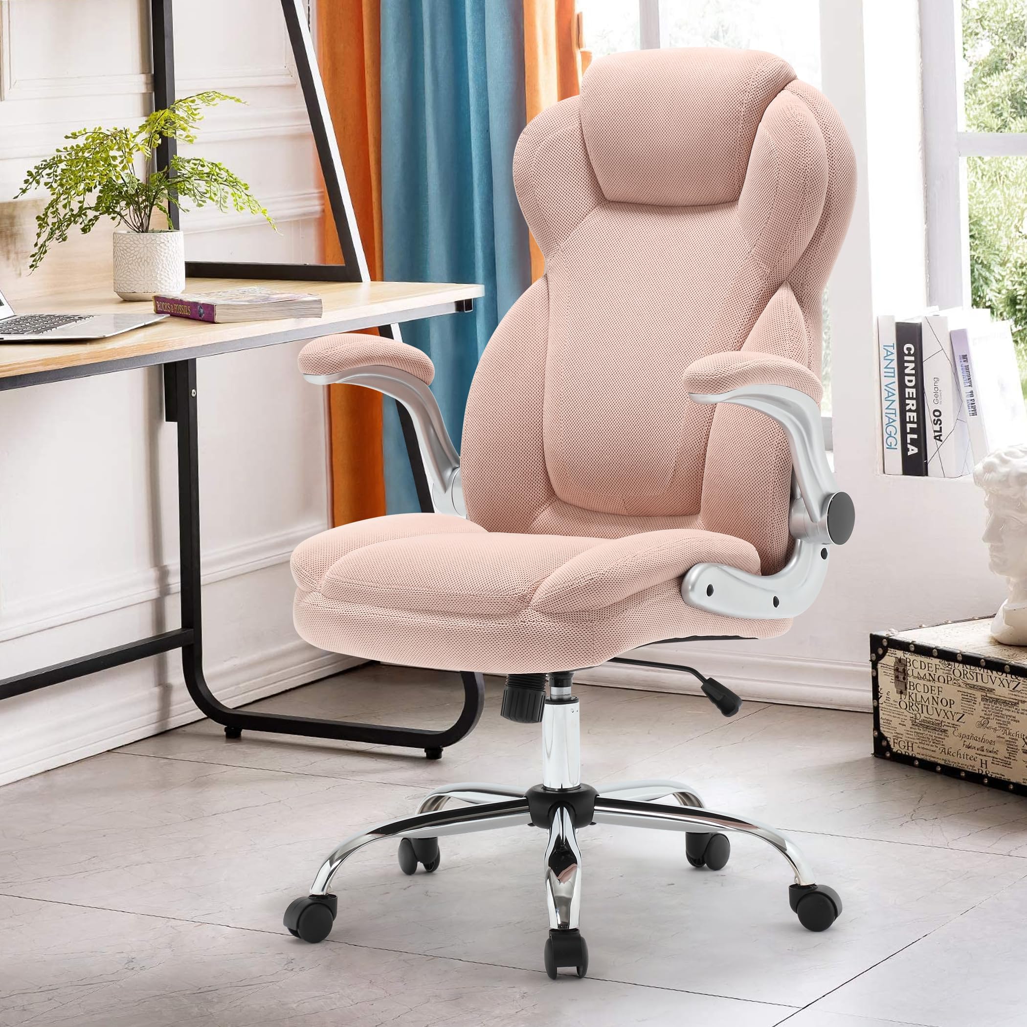Heavy Duty Big and Tall Office Chair 400lbs - Extra Wide Seat Executive Desk Chair with High Back Ergonomic Design, Tilt Rock & Tension Control, Padded Armrests - Pink & Black - Perfect for Home Office, Gaming, and Workspace Comfort